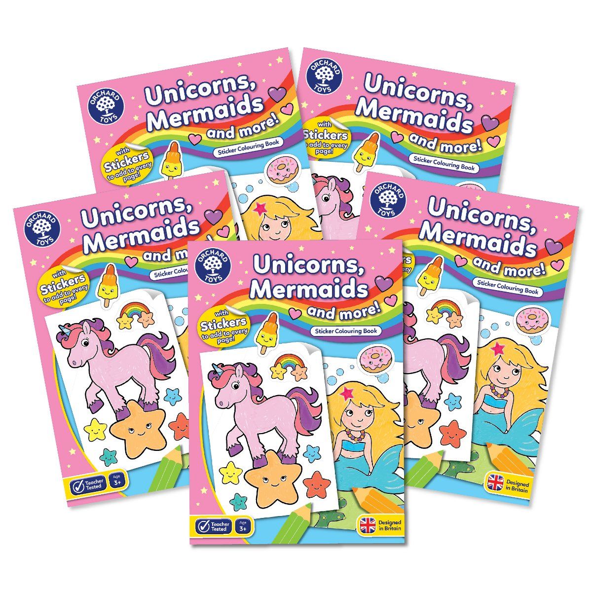 Orchard Toys Unicorns, Mermaids and More Sticker Colouring Books (Pack of 5)