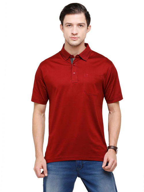 Classic Polo Men Cotton Solid Half Sleeve Regular Fit Polo Neck Maroon  Color T-Shirt