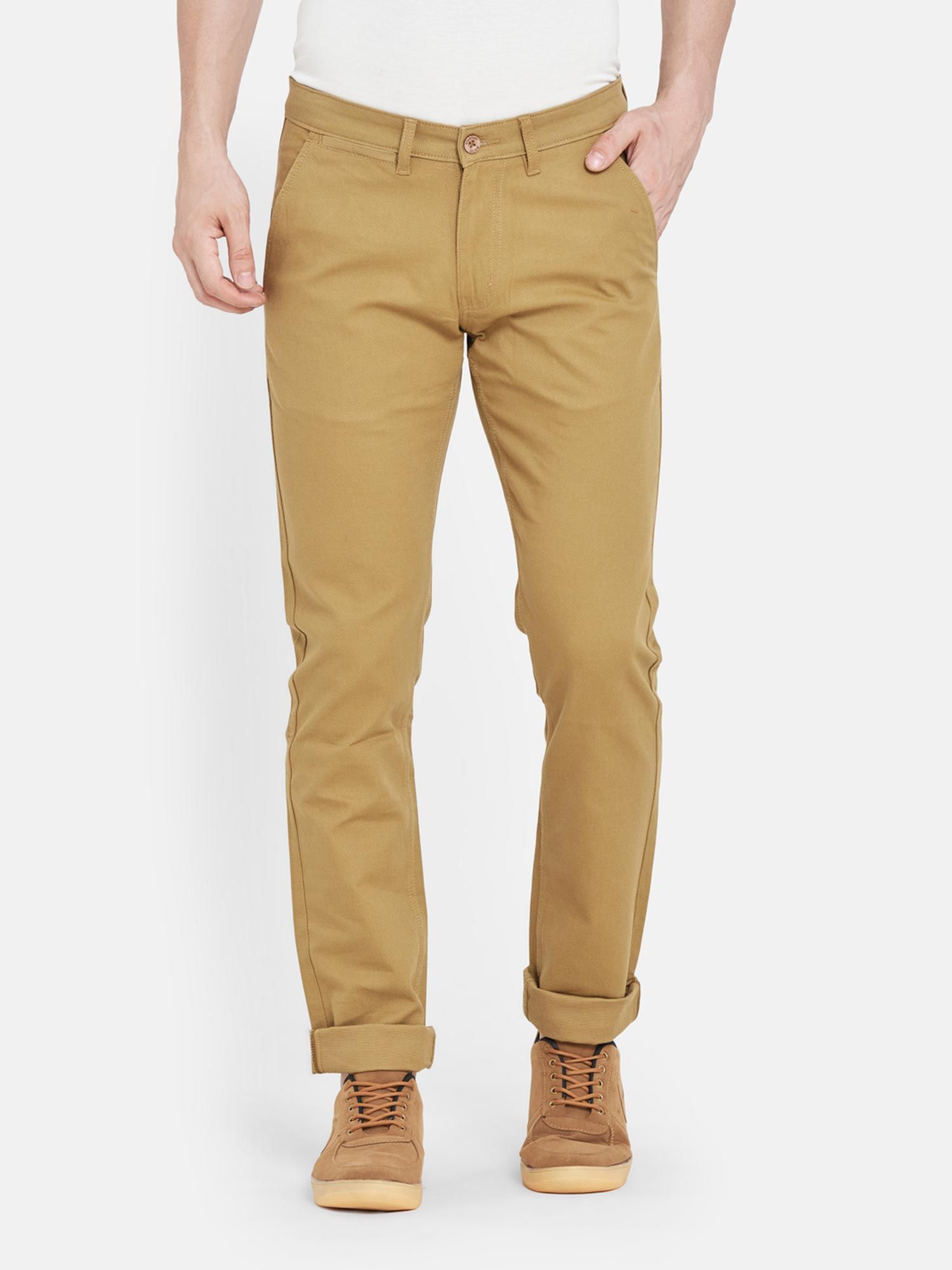 Buy Duke Men s Cotton Slim Fit Khaki Trousers Online