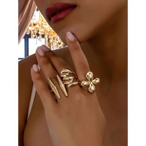 OOMPH Gold Tone Fashion Rings For Women Stylish Latest (Pack of 3)