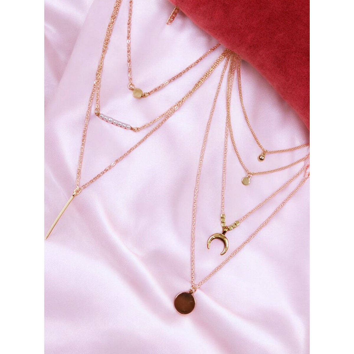 OOMPH Gold Beads Horse Shoe Goodluck Multi Layer Necklace For Women (Pack of 2)