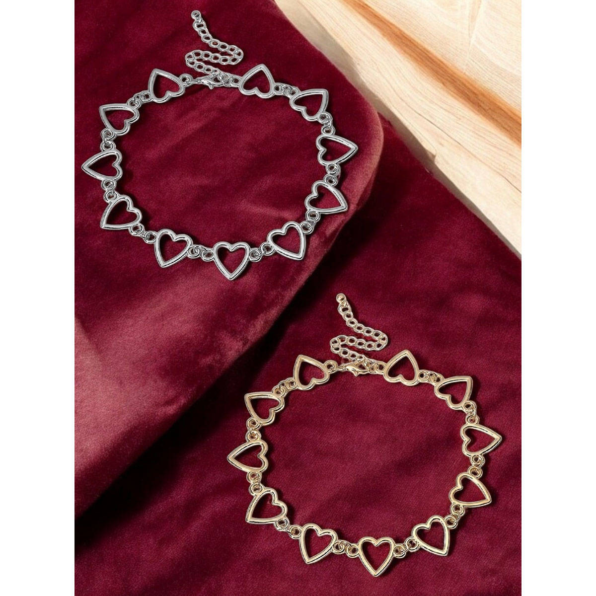 OOMPH Gold and Silver Stylish Latest Heart Choker Necklace For Women