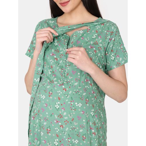 Buy Zivame Coucou Maternity Lounge Dress With Front Zipper & Discreet  Feeding Forest Green Online