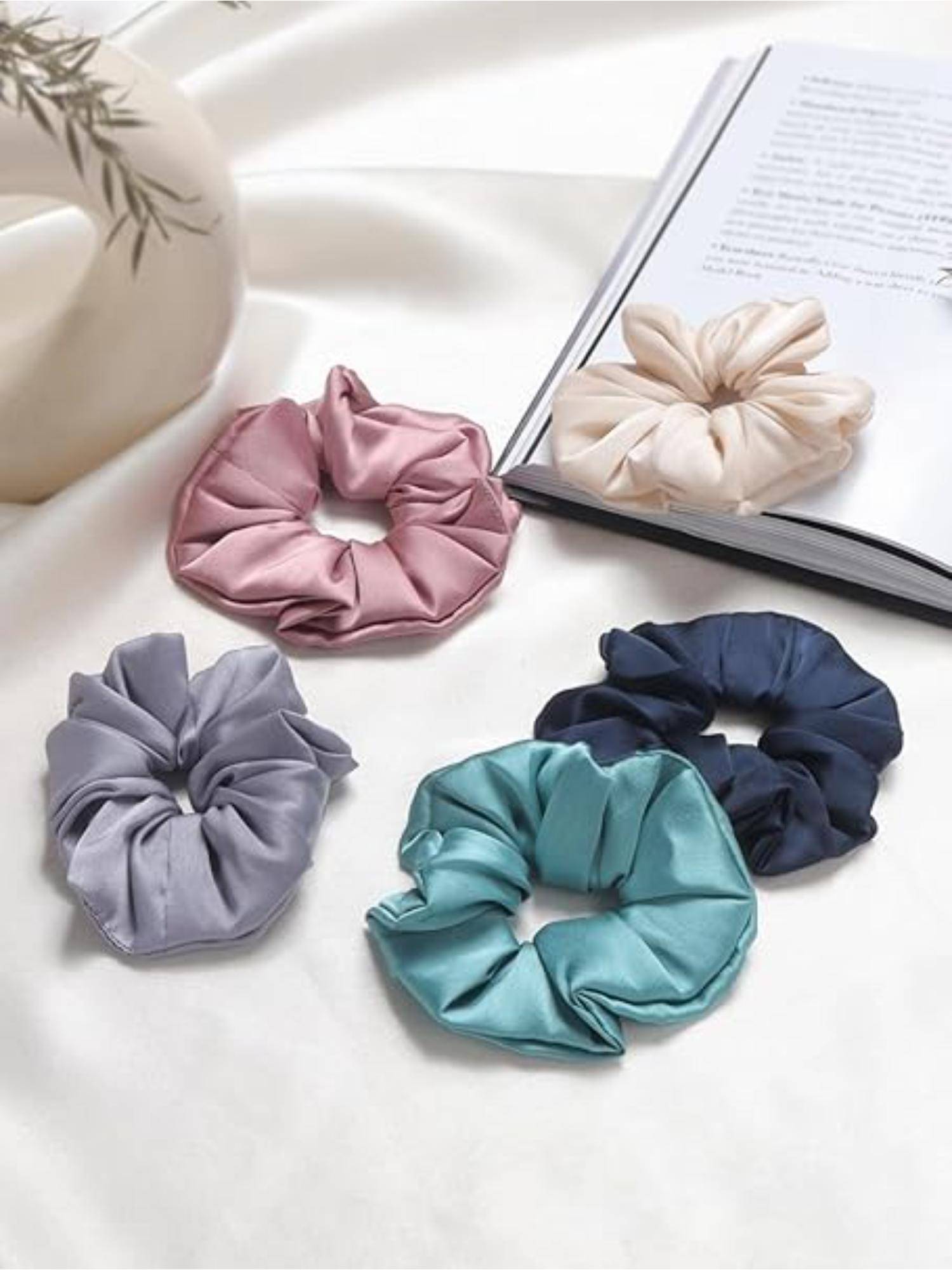 MasQ Women's Silk Allure Solid/Plain Scrunchies (Pack of 5)