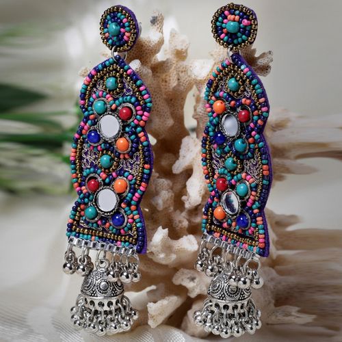 Buy Moedbuille Beads Mirror Afghan Tribal Design Oxidised Silver - Main Image