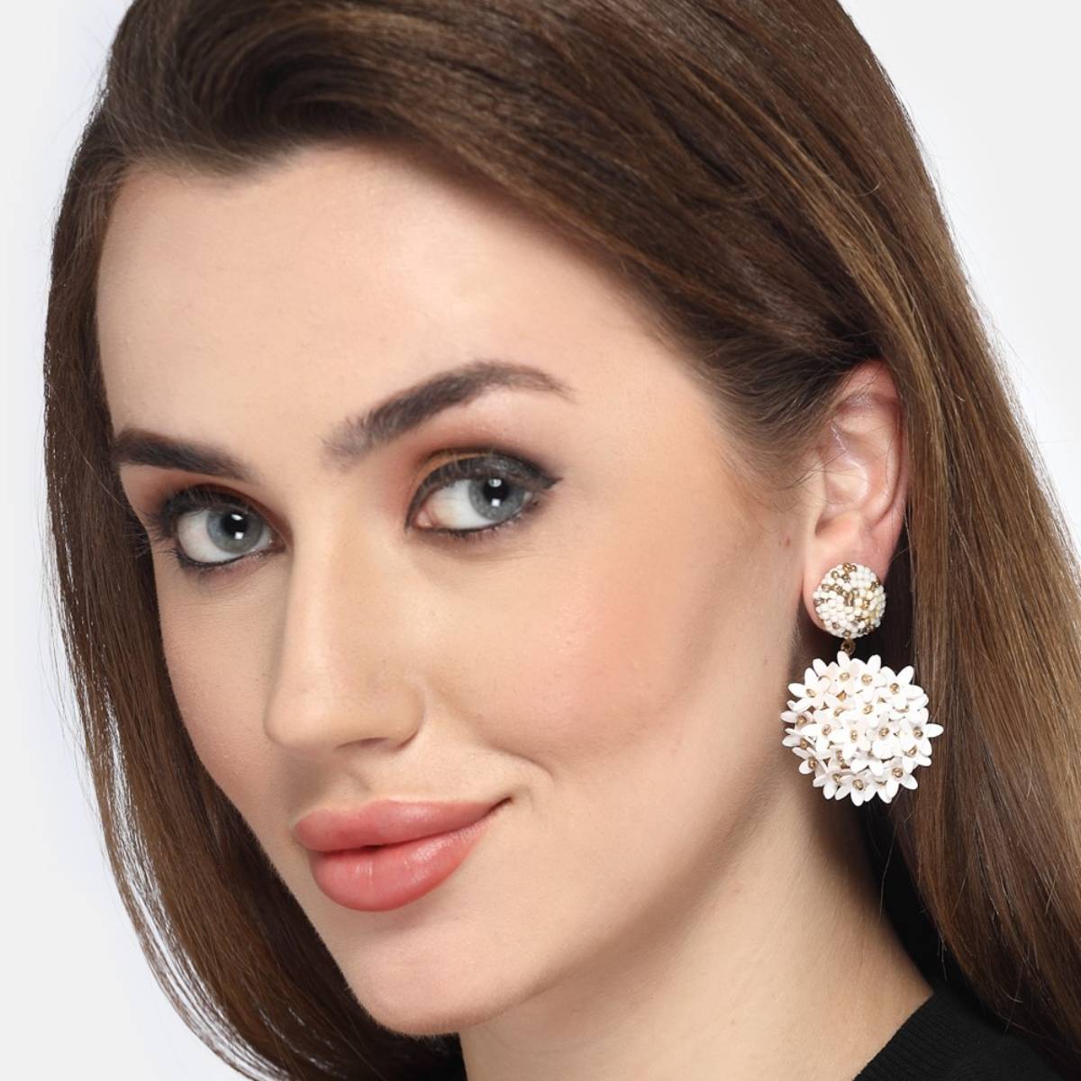 Moedbuille Handcrafted Floral Design Beads Studded Contemporary Drop Earrings