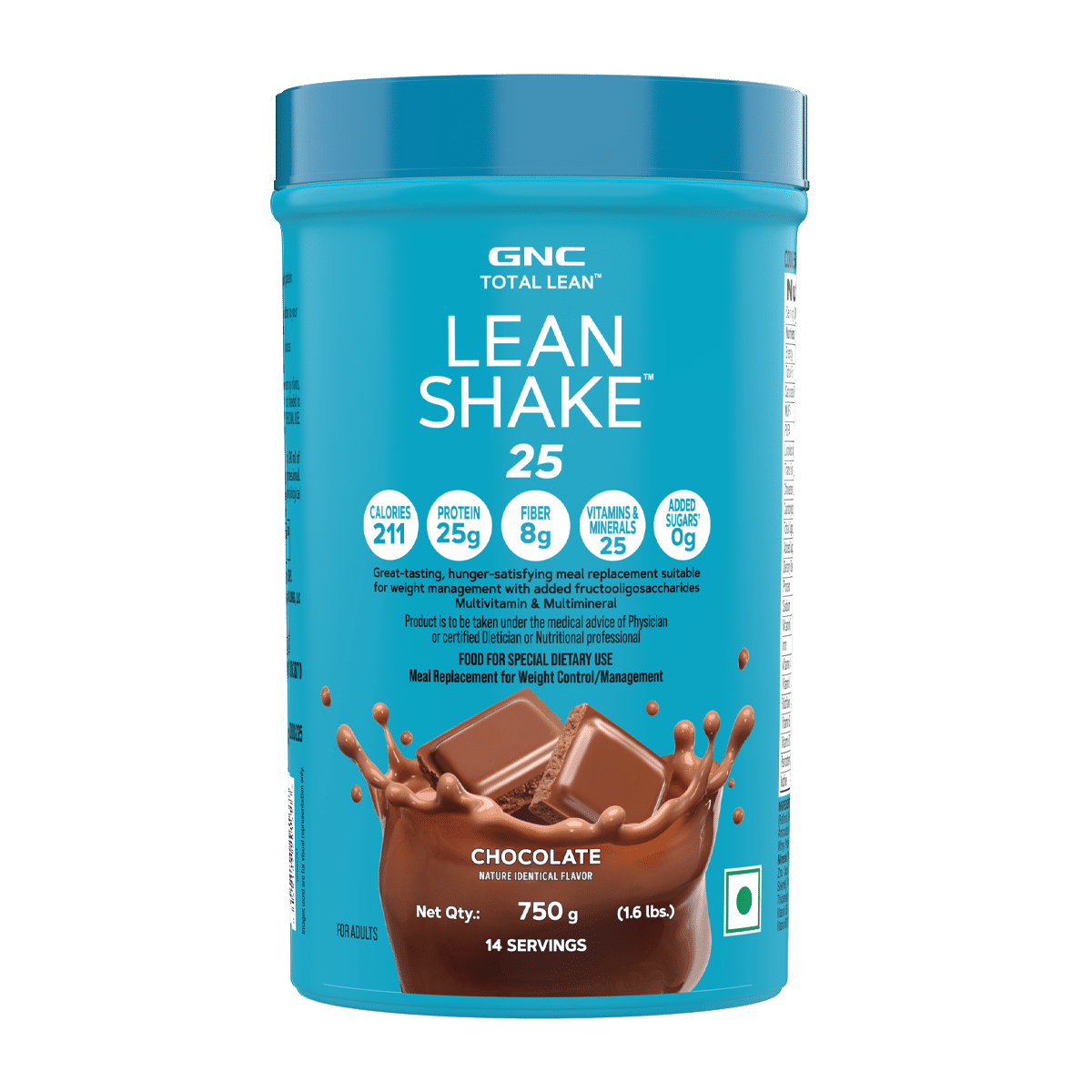 GNC Total Lean Lean Shake 25 - 211 Calories- 25g Protein- 8g Fiber - 1.6 lbs - Chocolate