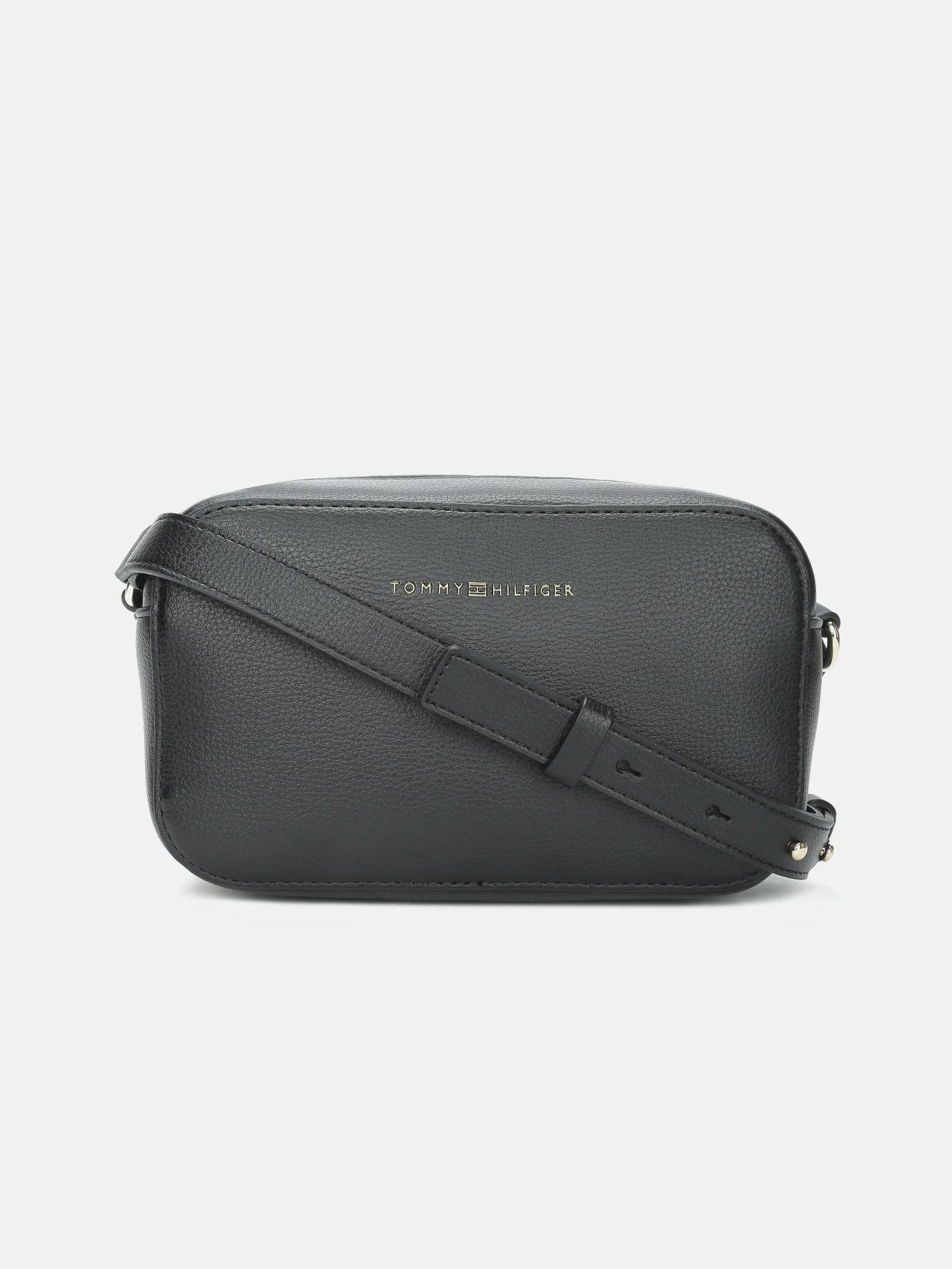 Tommy Hilfiger Solid Black Polyurethane Sling Bag