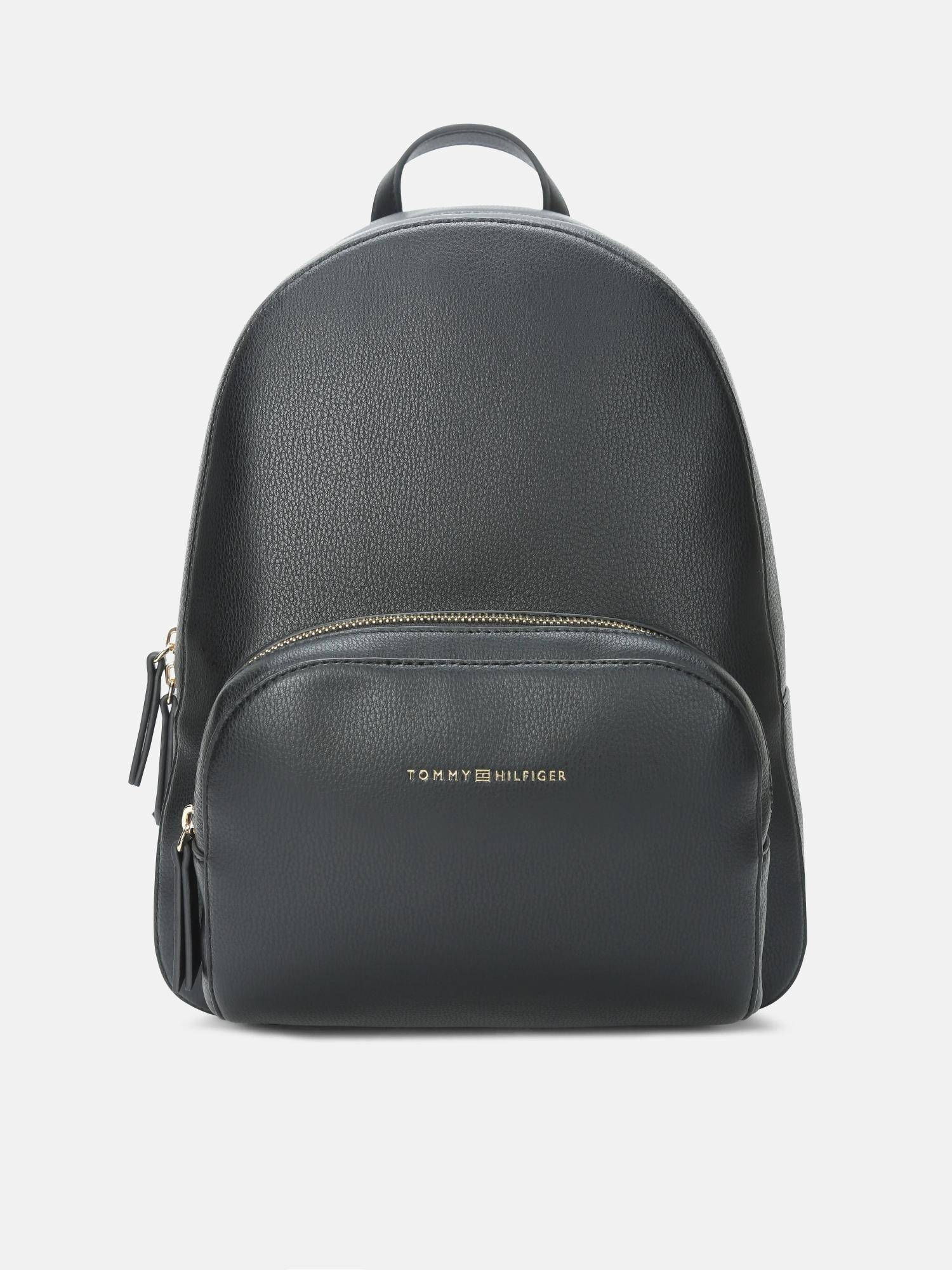Tommy Hilfiger Solid Black Polyurethane Backpack