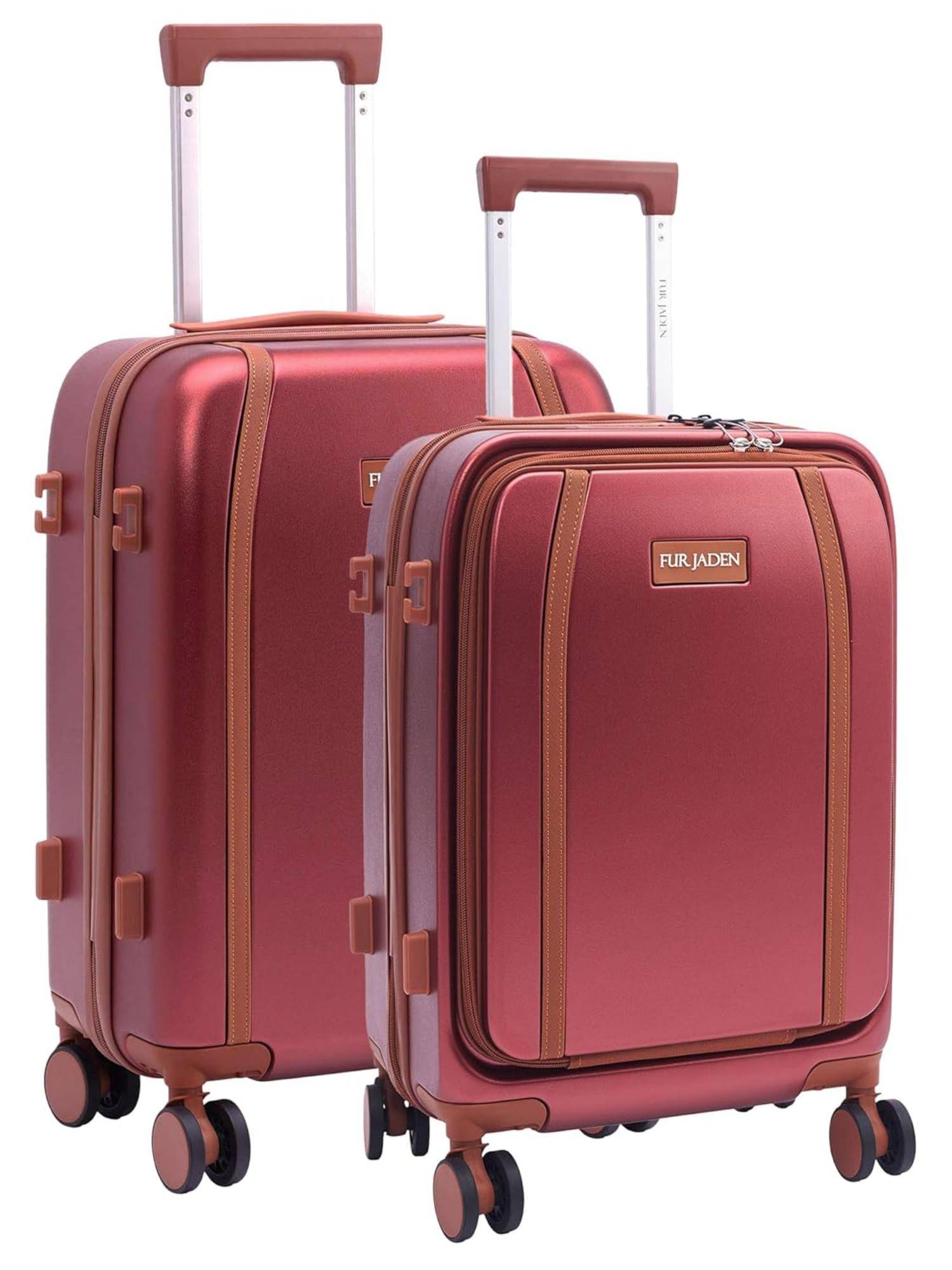 FUR JADEN Wayfarer PC 8 Silent Wheels & TSA Lock Luggage Bags - Maroon (S/M) (Pack of 2)