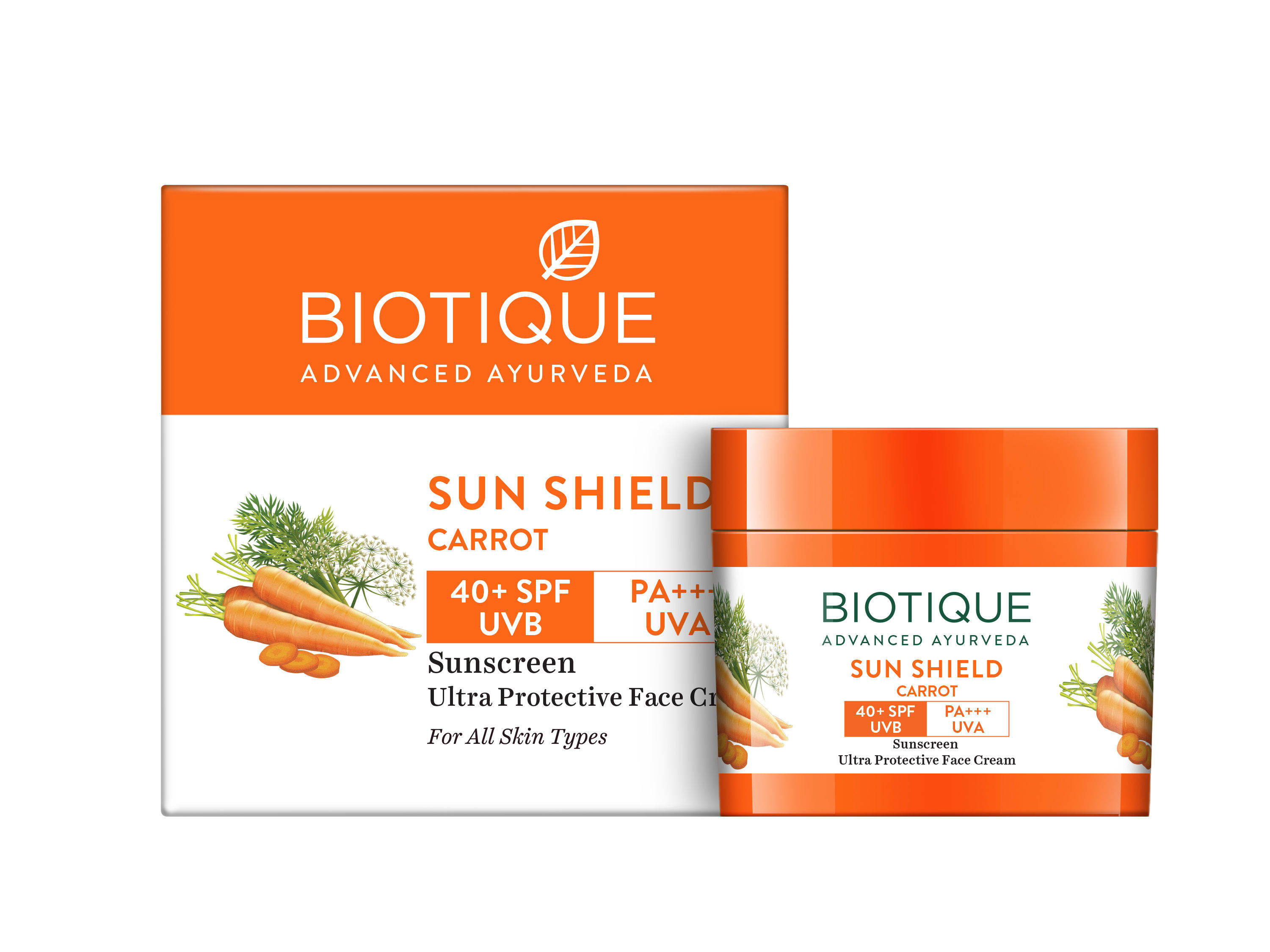 Biotique SUN SHIELD Carrot Ultra Protective Face Cream 40+ SPF Sunscreen
