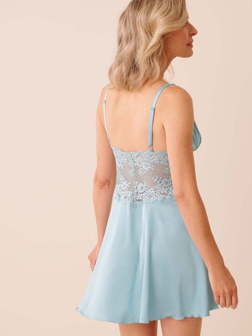 Buy La Vie En Rose Satin and Lace Night Dress - Blue Online Buy La Vie En Rose Satin and Lace Night Dress - Blue Online