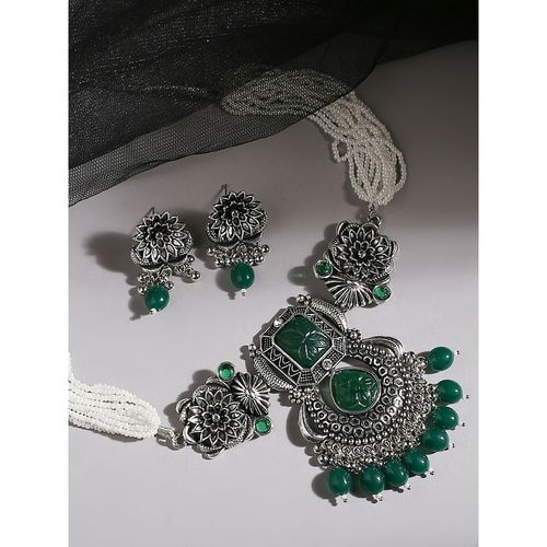 Buy OOMPH Oxidised Silver Tone Green Jaipur Stones Ethnic Necklace