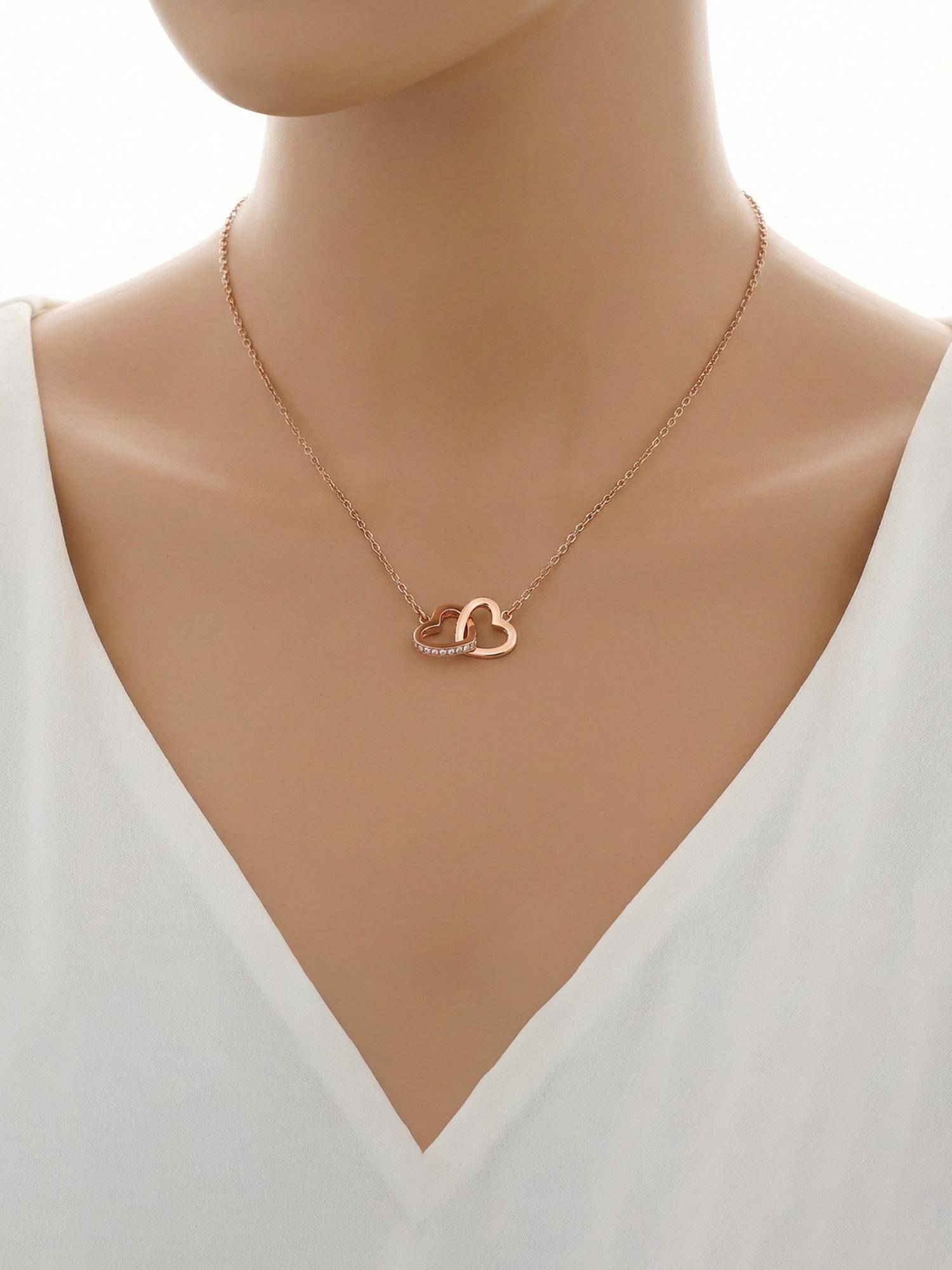 Designs & You Rose Gold Plated Anti Tarnish Dual Hearts Necklace