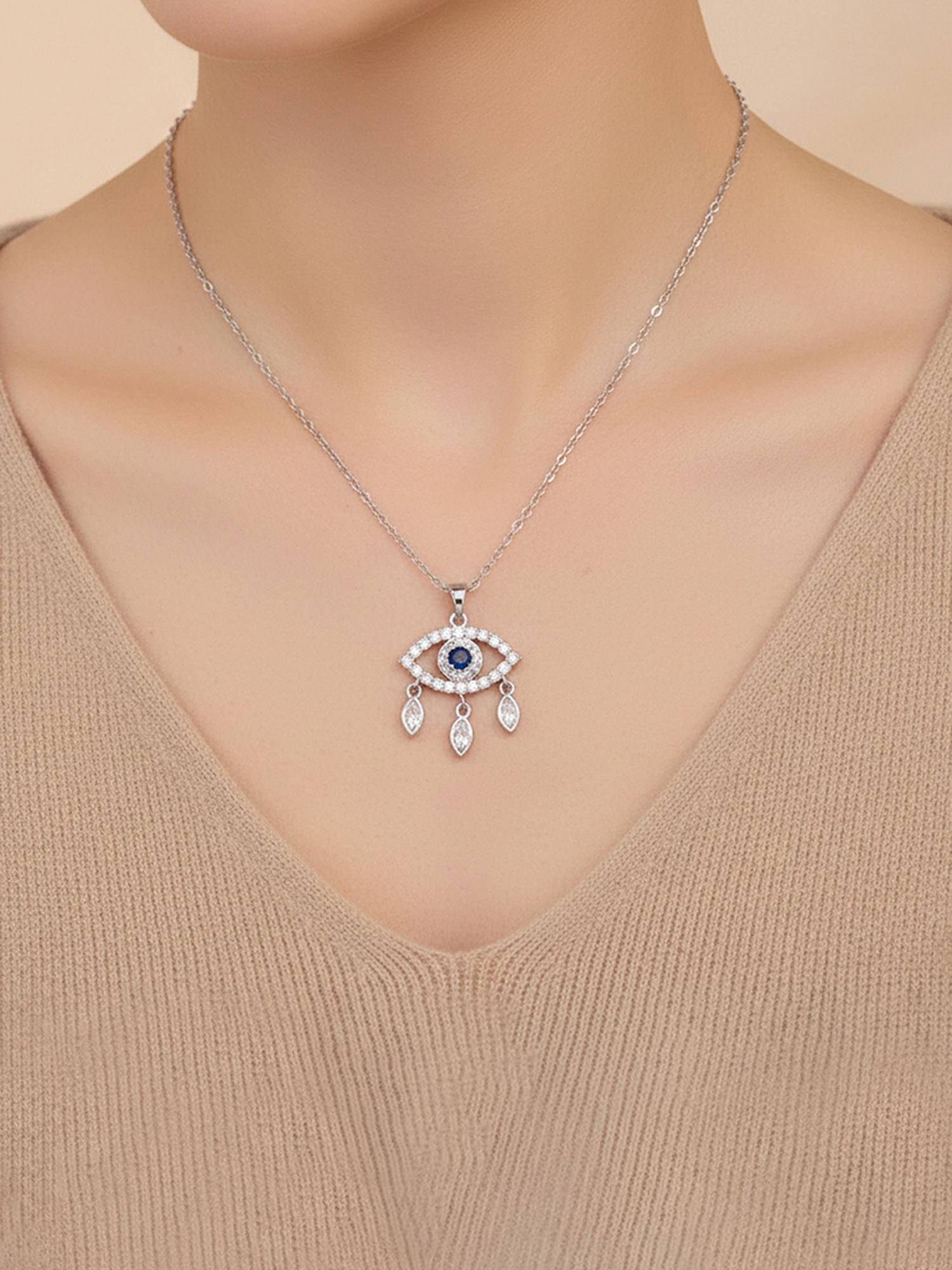 Designs & You Silver Plated Stainless Steel Evil Eye Themed Necklace
