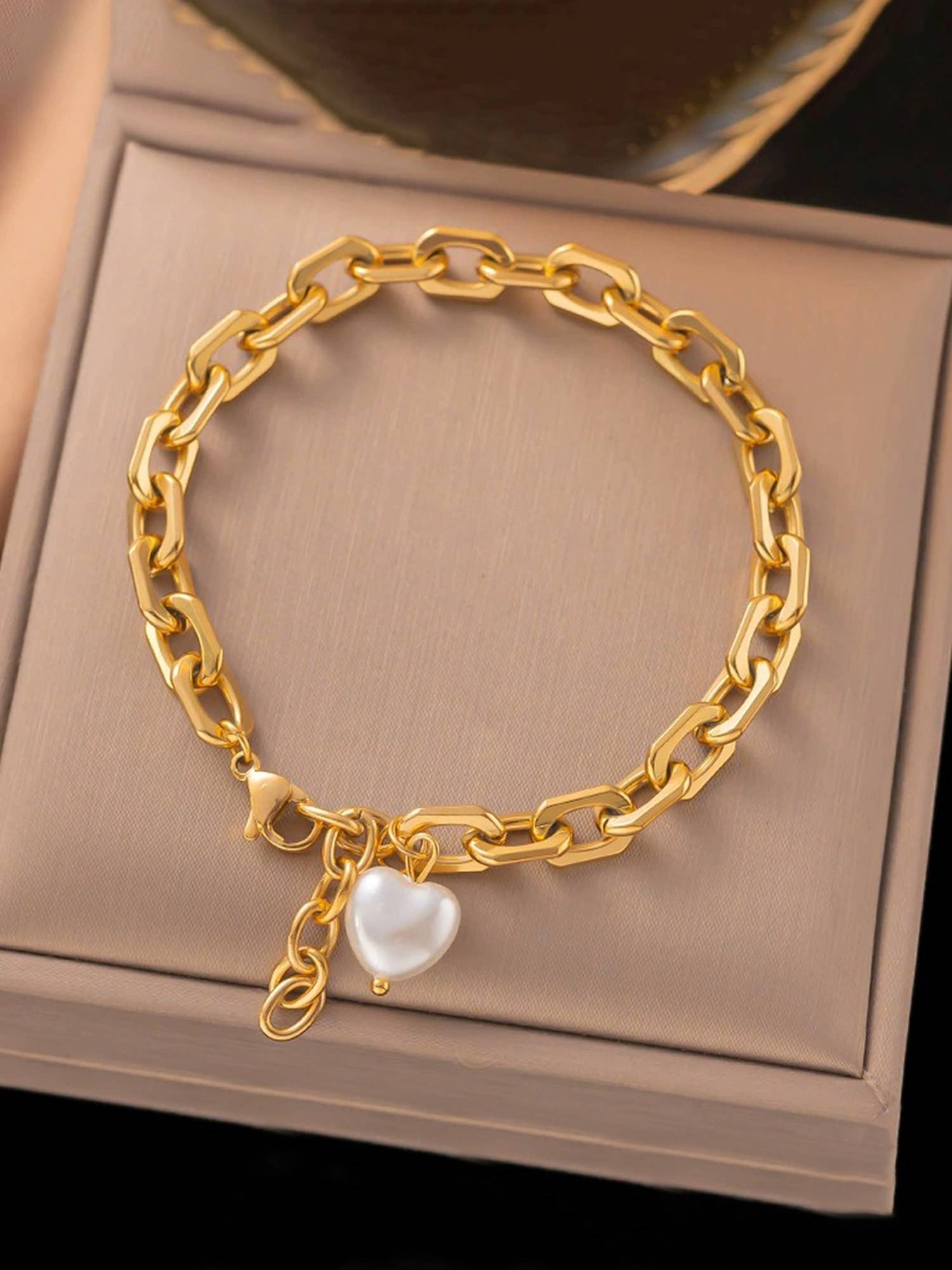 Jewels Galaxy Gold Plated Anti Tarnish Stainless Steel Pearl Studded Bracelet