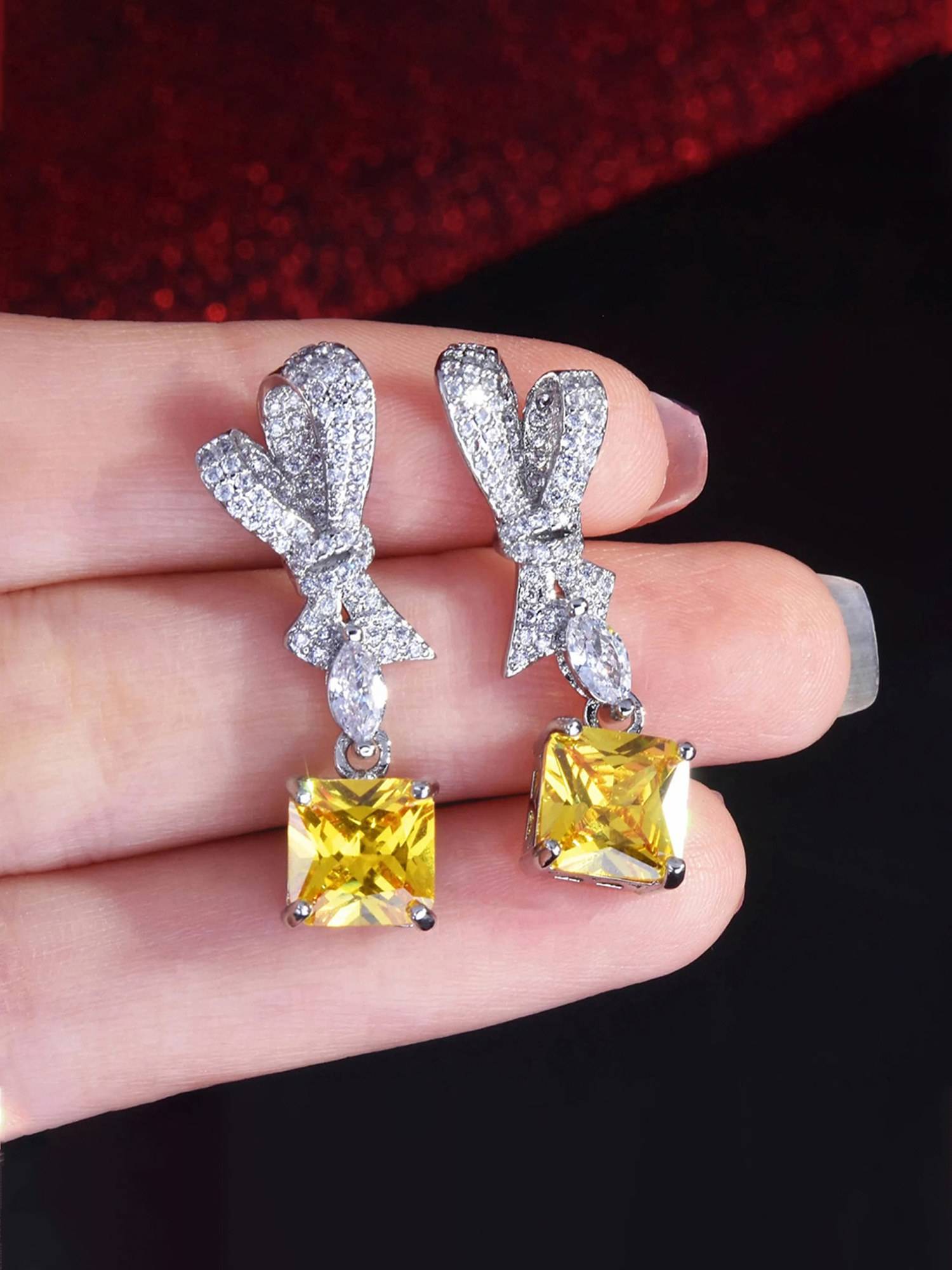 Jewels Galaxy Womens Yellow Contemporary Teardrop Dangler Earrings