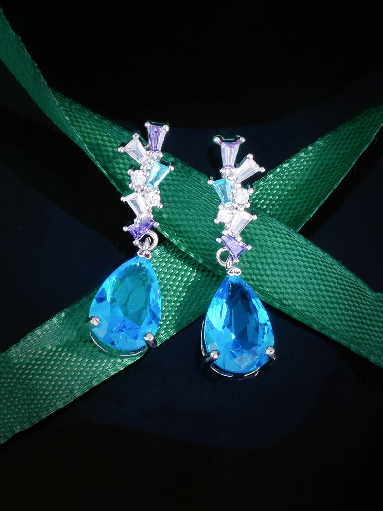 Jewels Galaxy Womens Blue Contemporary Teardrop Earrings