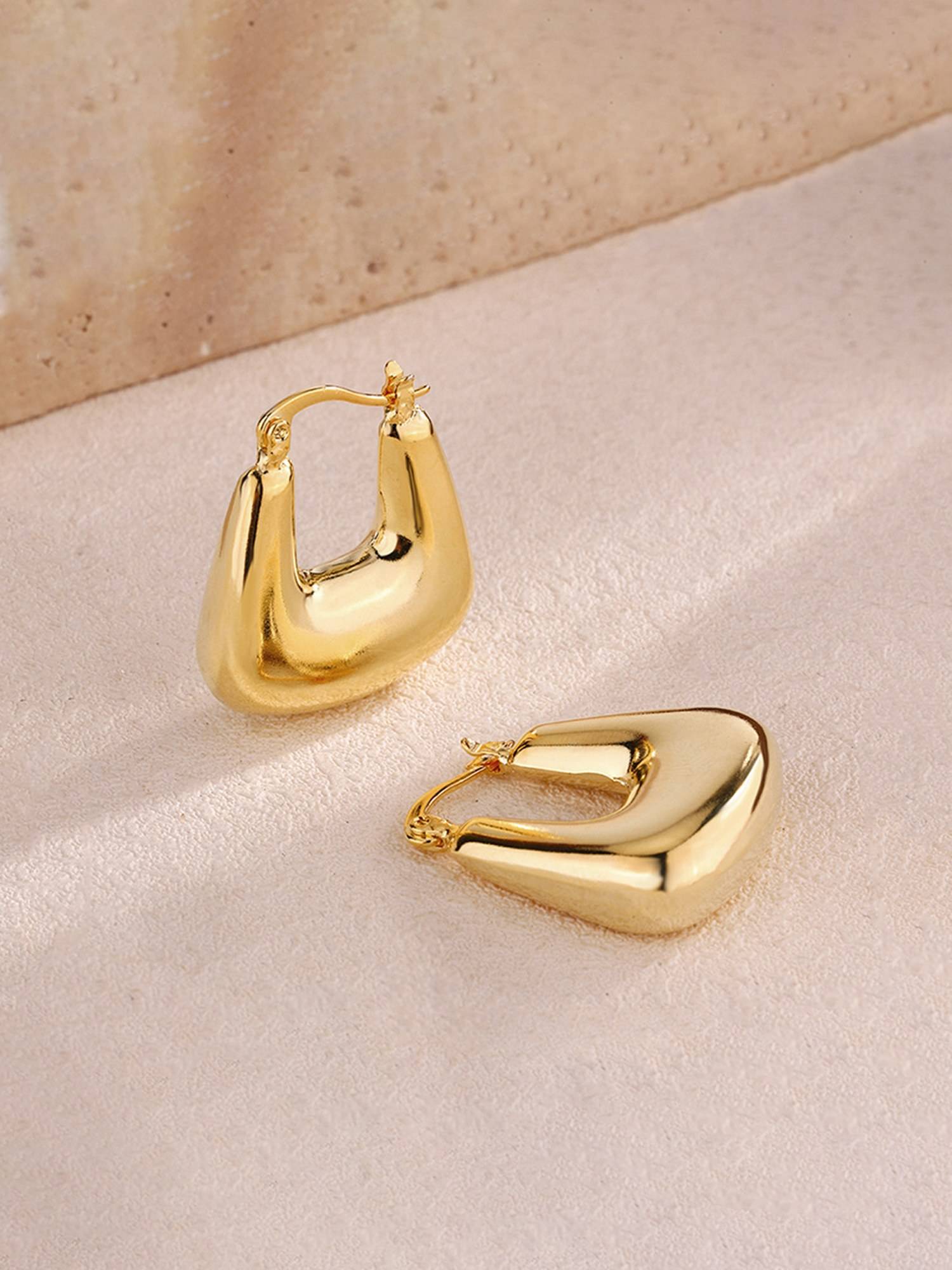 Jewels Galaxy Gold Plated Anti Tarnish Chunky Geometric Statement Hoop Earrings