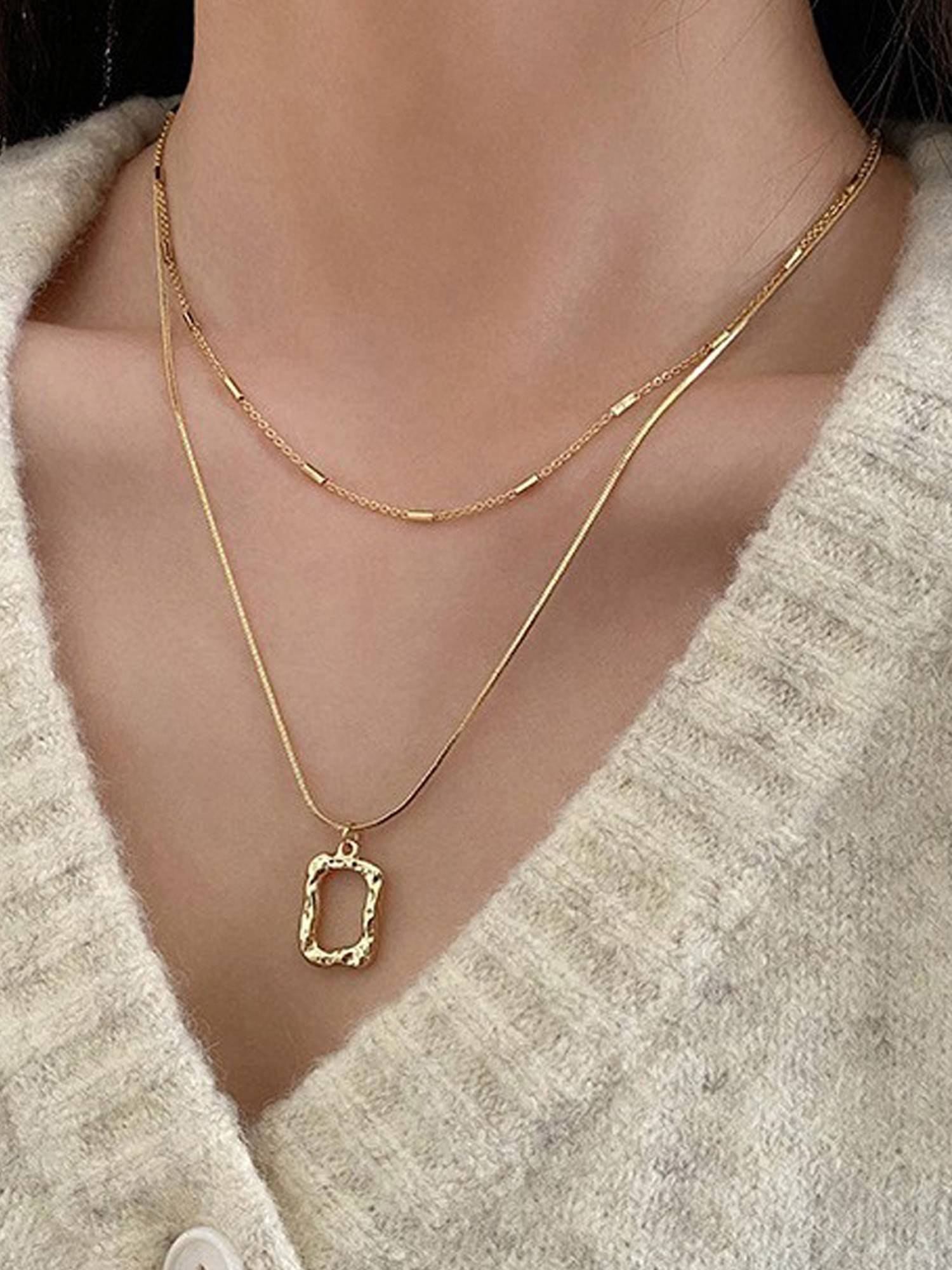 Jewels Galaxy Gold Plated Stainless Steel Anti Tarnish Dual Strand Geometric Necklace
