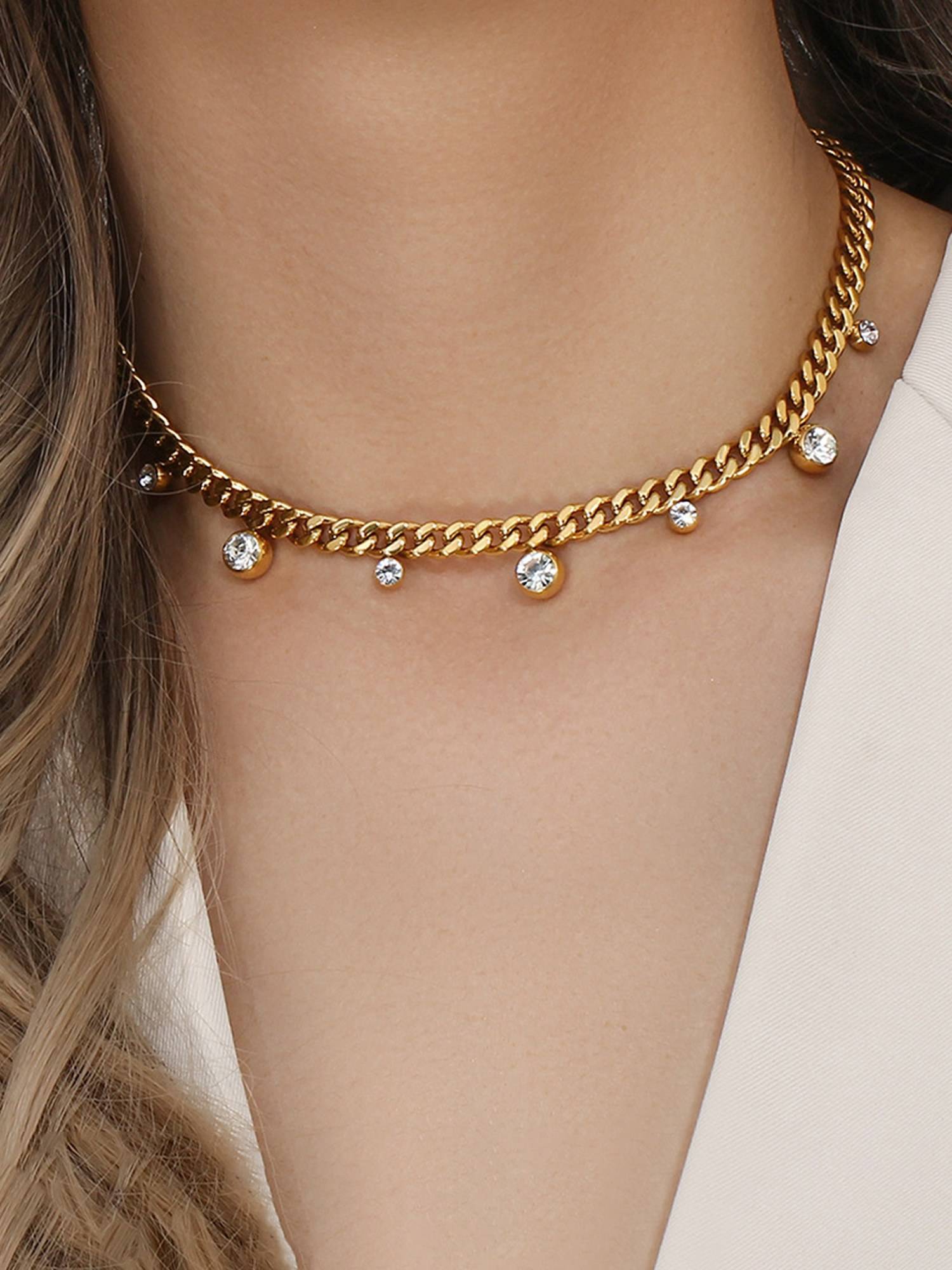 Jewels Galaxy Gold Plated Stainless Steel Anti Dainty Necklace For Women White