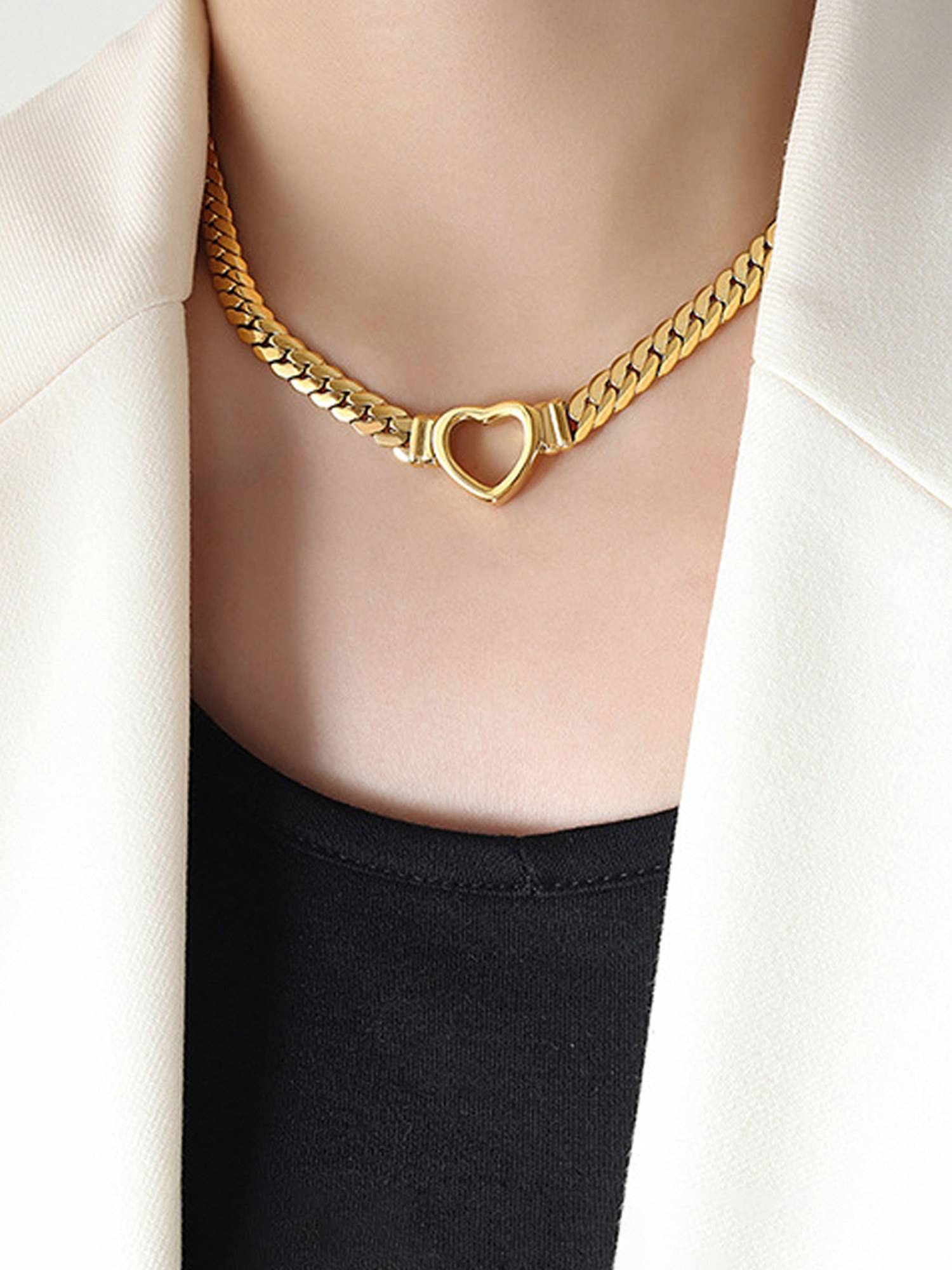 Jewels Galaxy Gold Plated Stainless Steel Anti Tarnish Heart Themed Necklace