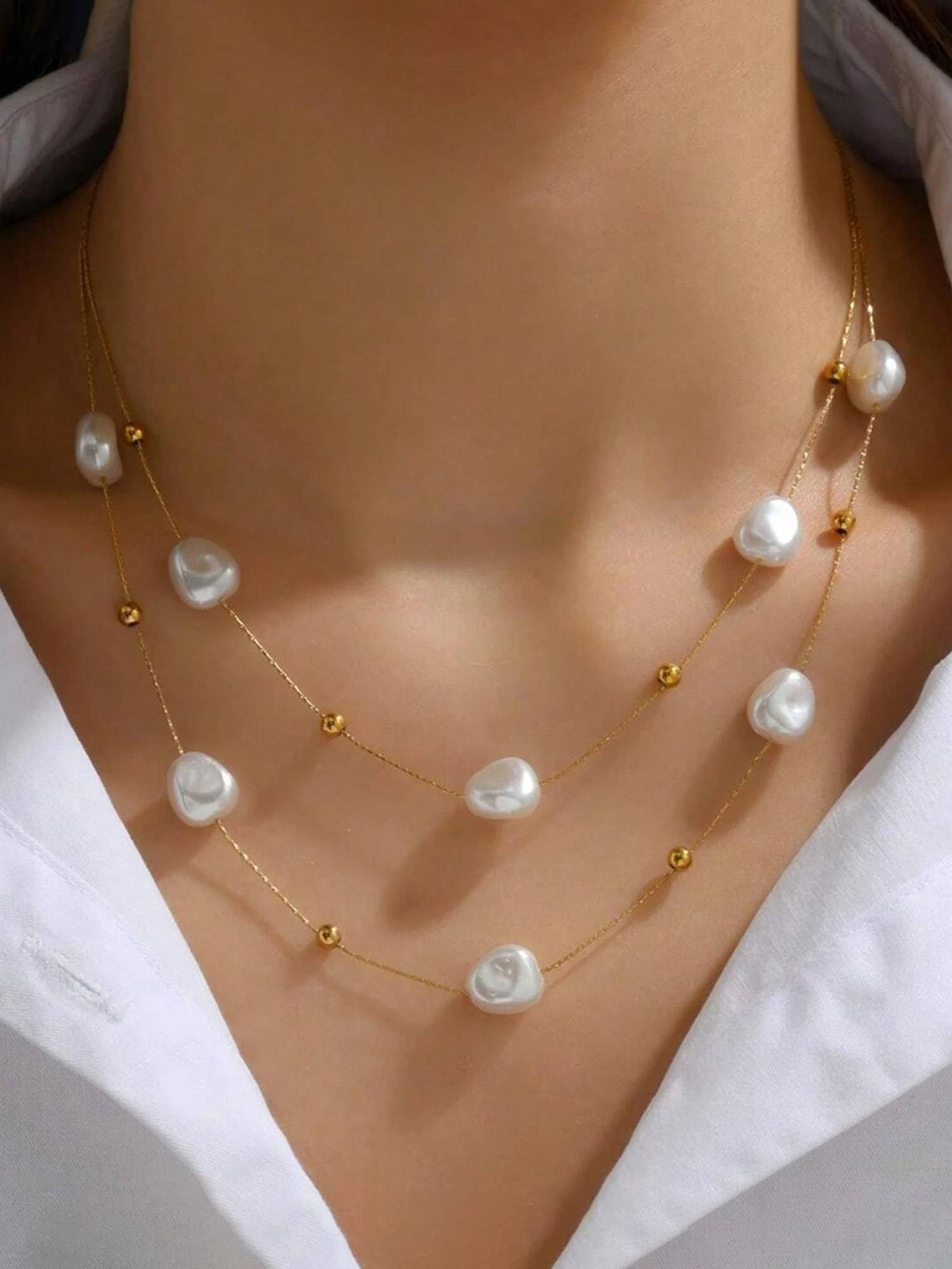 Jewels Galaxy Gold Plated Anti Tarnish Stainless Steel Pearl Studded Layered Necklace