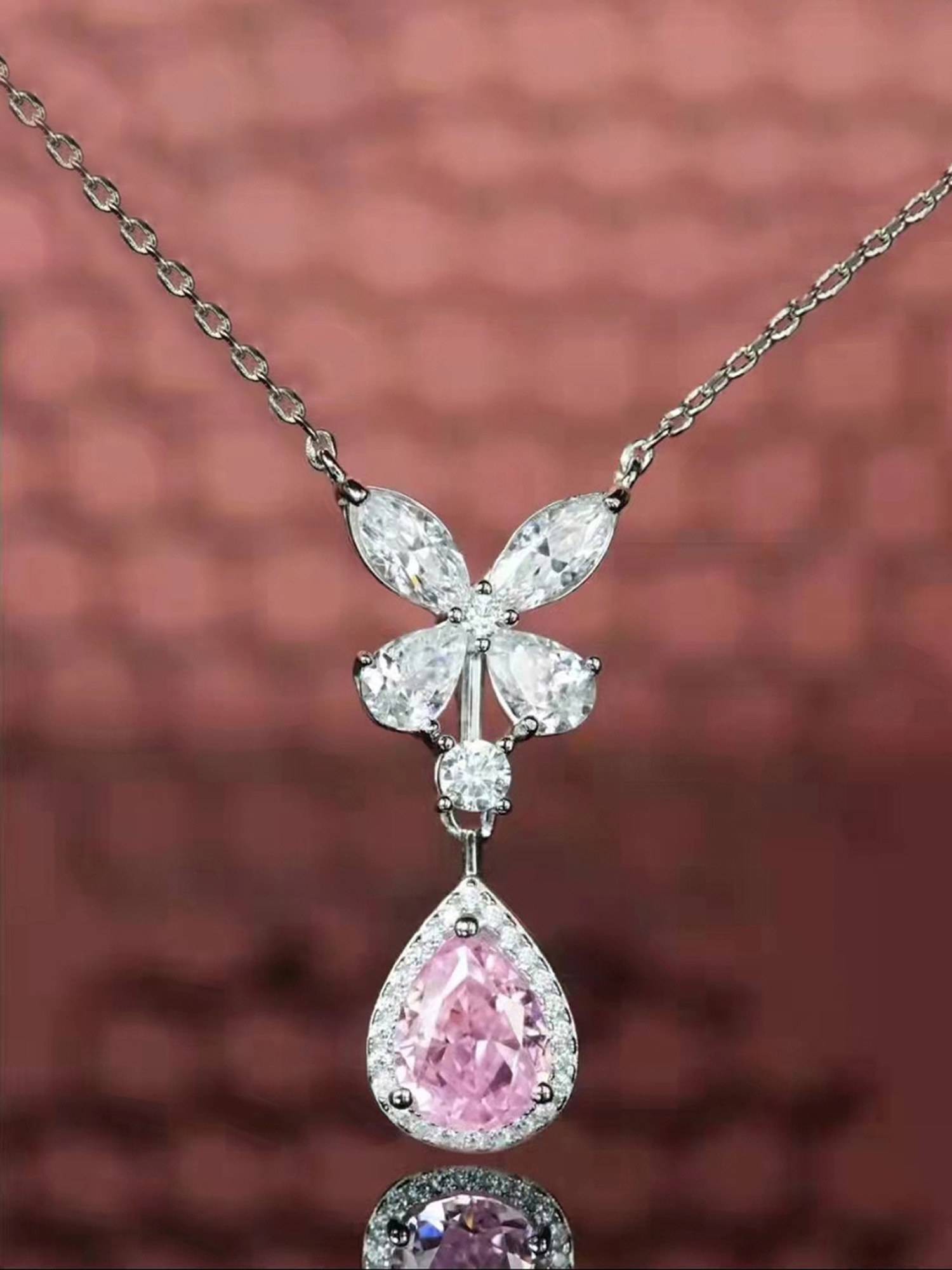 Jewels Galaxy Pink Silver Plated Teardrop Shaped Necklace