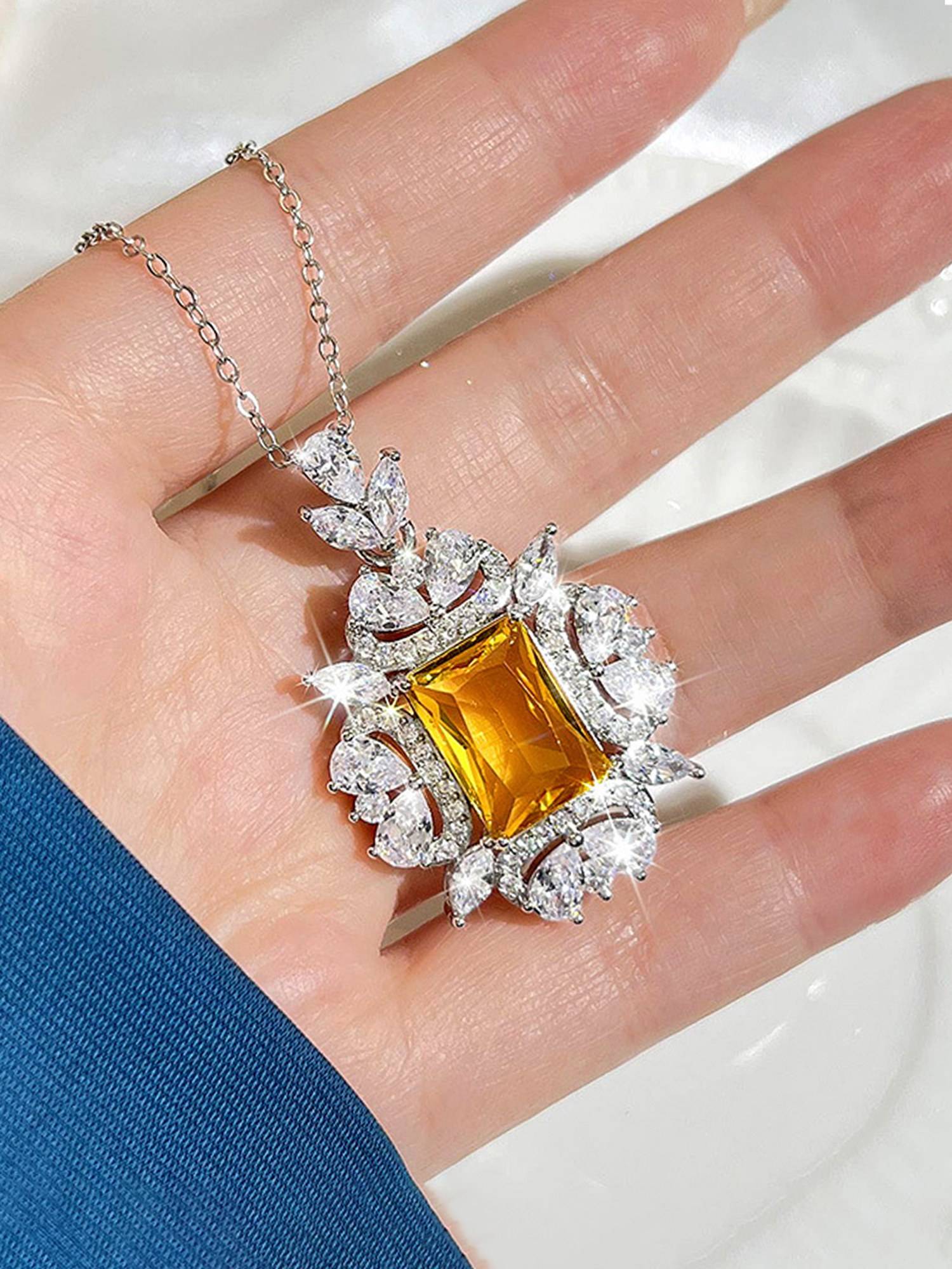 Jewels Galaxy Yellow Silver Plated Cubic Zirconia Studded Contemporary Necklace