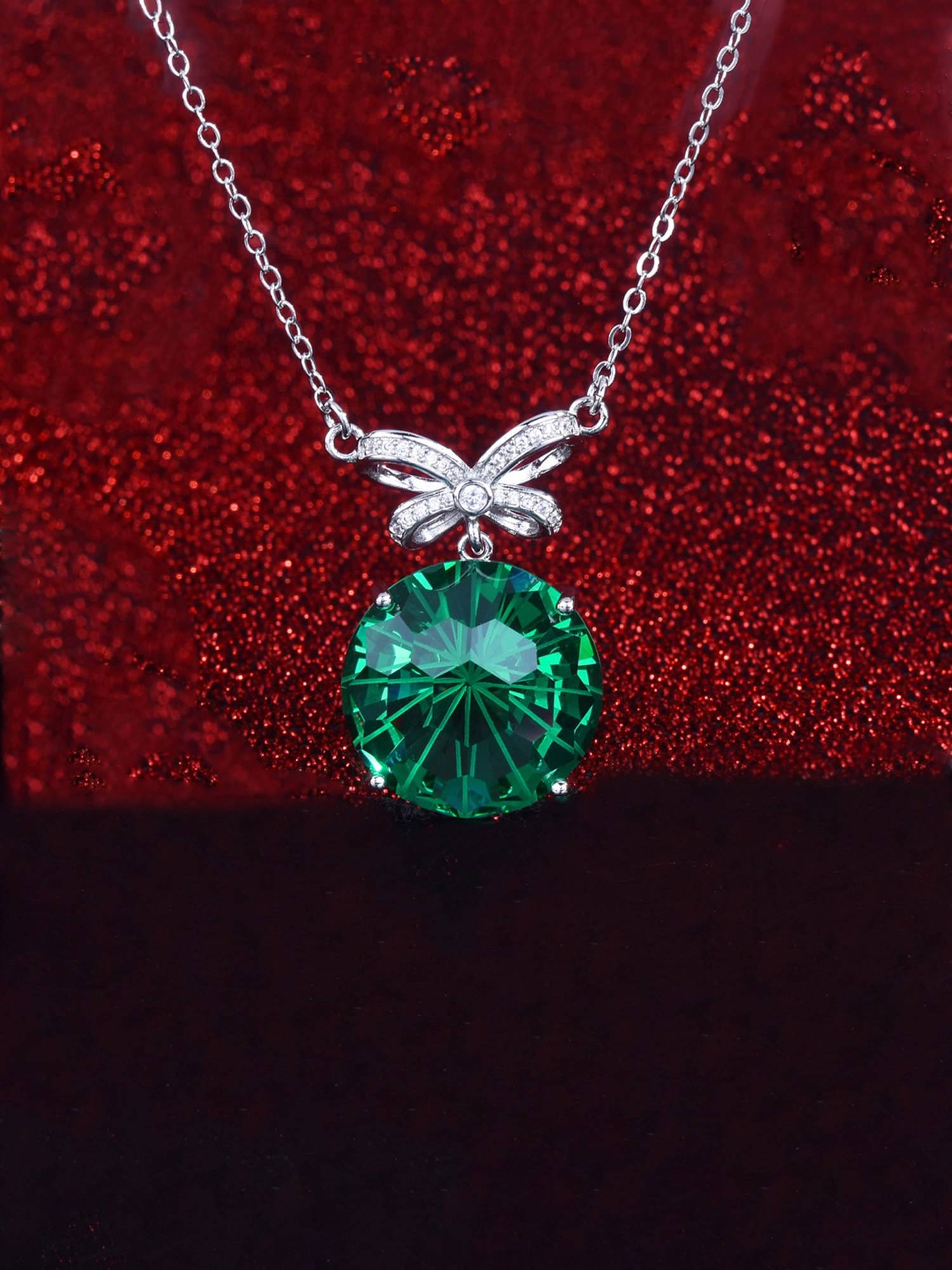 Jewels Galaxy Green Silver Plated Ad Studded And Cubic Zirconia Necklace