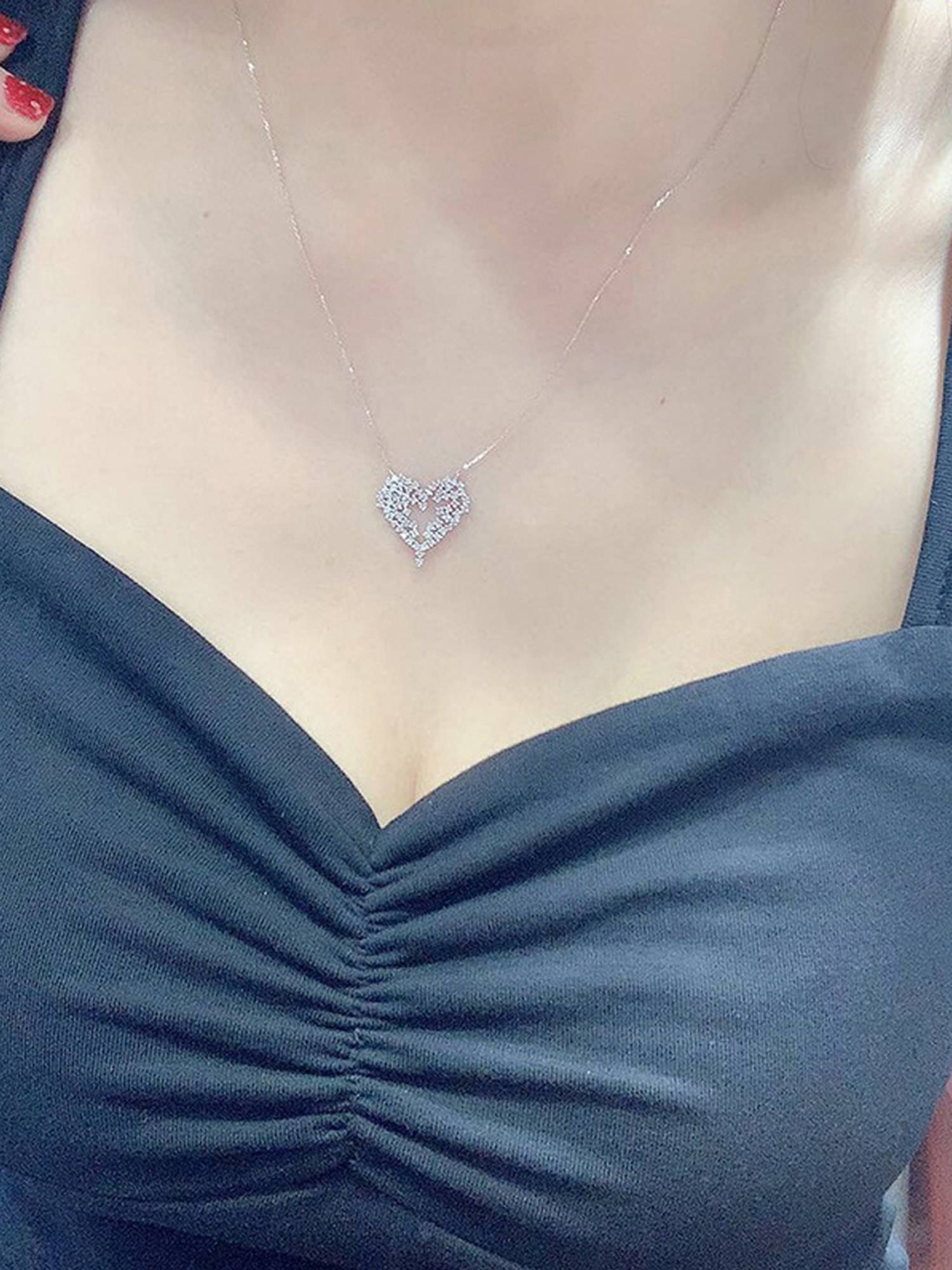 Jewels Galaxy Silver Plated American Diamond Studded Heart Shaped Necklace
