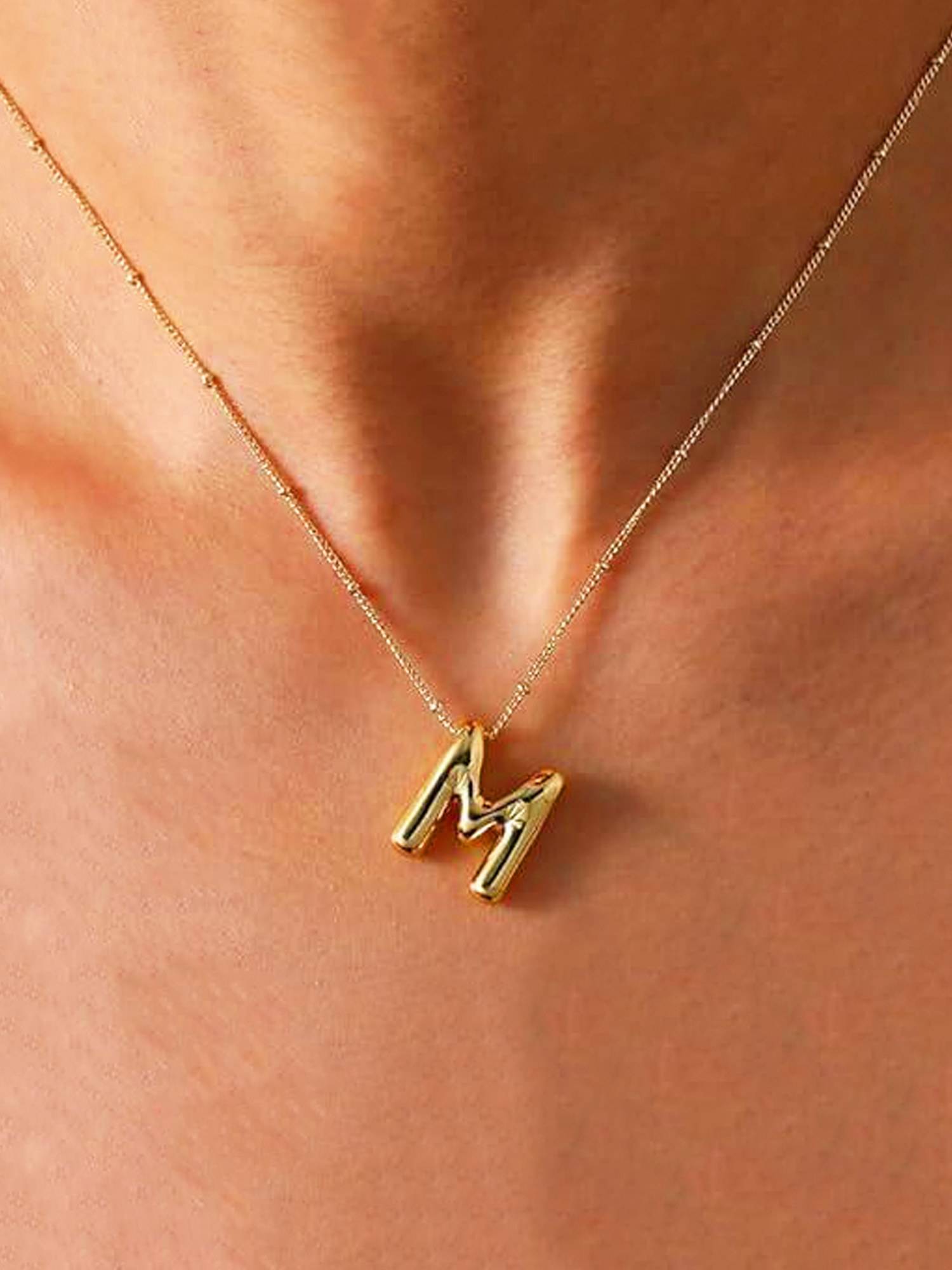Jewels Galaxy Gold Plated Anti Tarnish Stainless Steel Alphabetical M Pendant Necklace