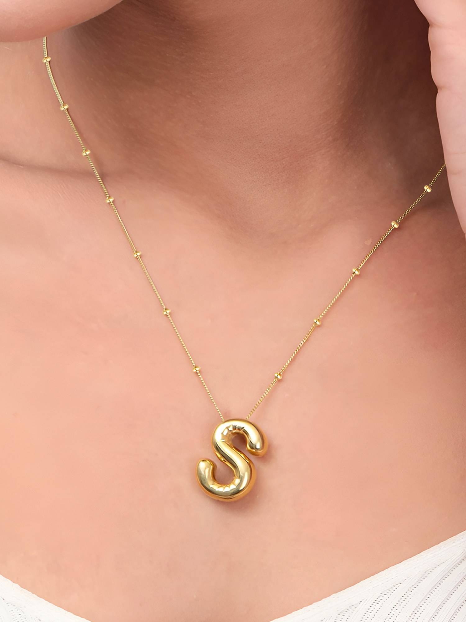 Jewels Galaxy Gold Plated Anti Tarnish Stainless Steel Alphabetical S Pendant Necklace