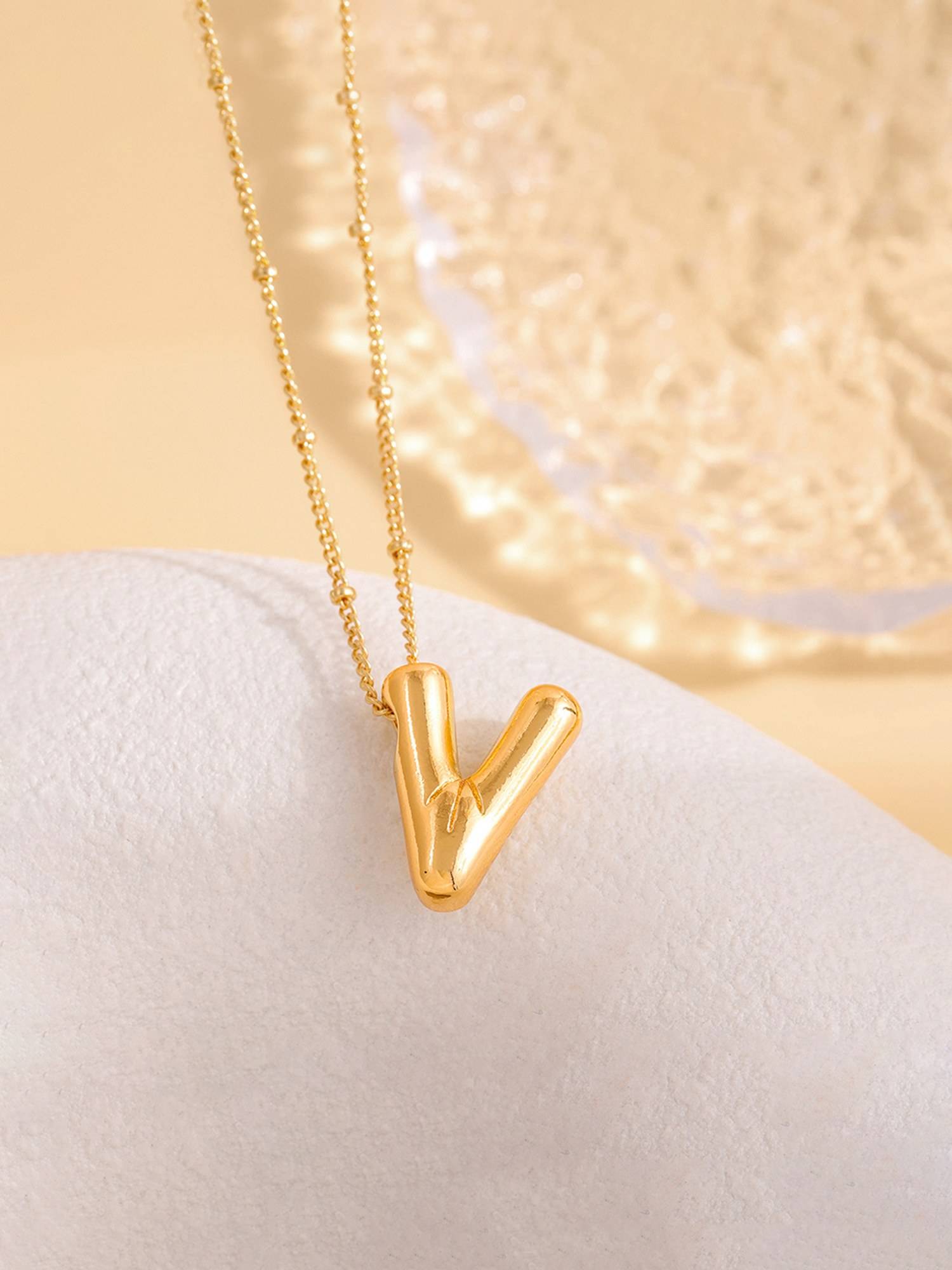 Jewels Galaxy Gold Plated Anti Tarnish Stainless Steel Alphabetical V Pendant Necklace