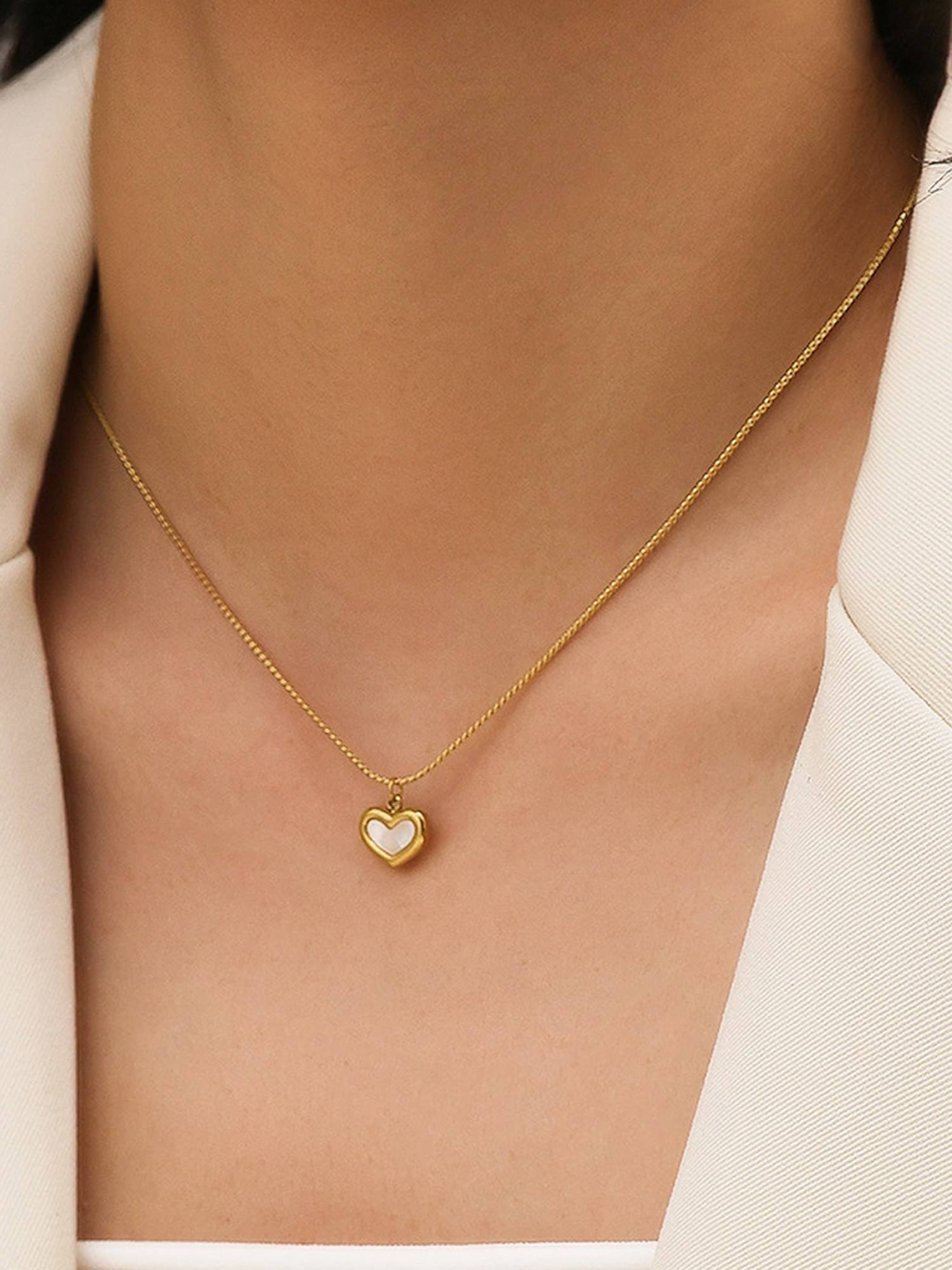 Jewels Galaxy Gold Plated Stainless Steel Anti Tarnish White Heart Pendant Necklace