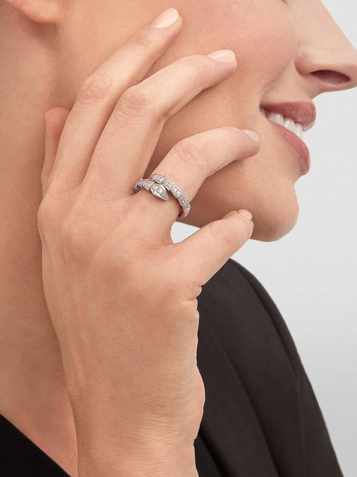 Jewels Galaxy Silver Plated American Diamond White Snake Themed Finger Ring