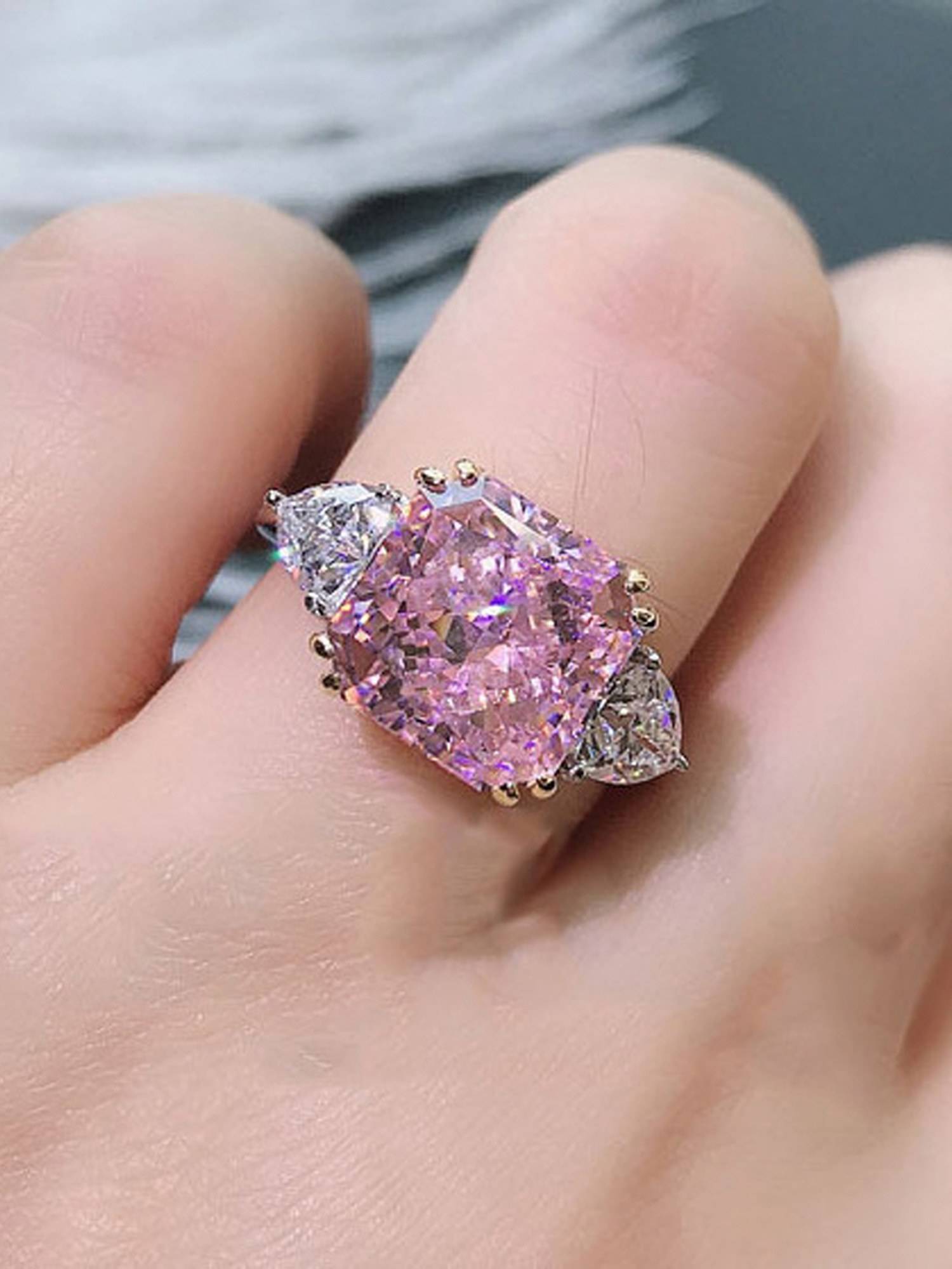 Jewels Galaxy Silver Plated American Diamond Crushed Ice Cut Pink Geometric Finger Ring