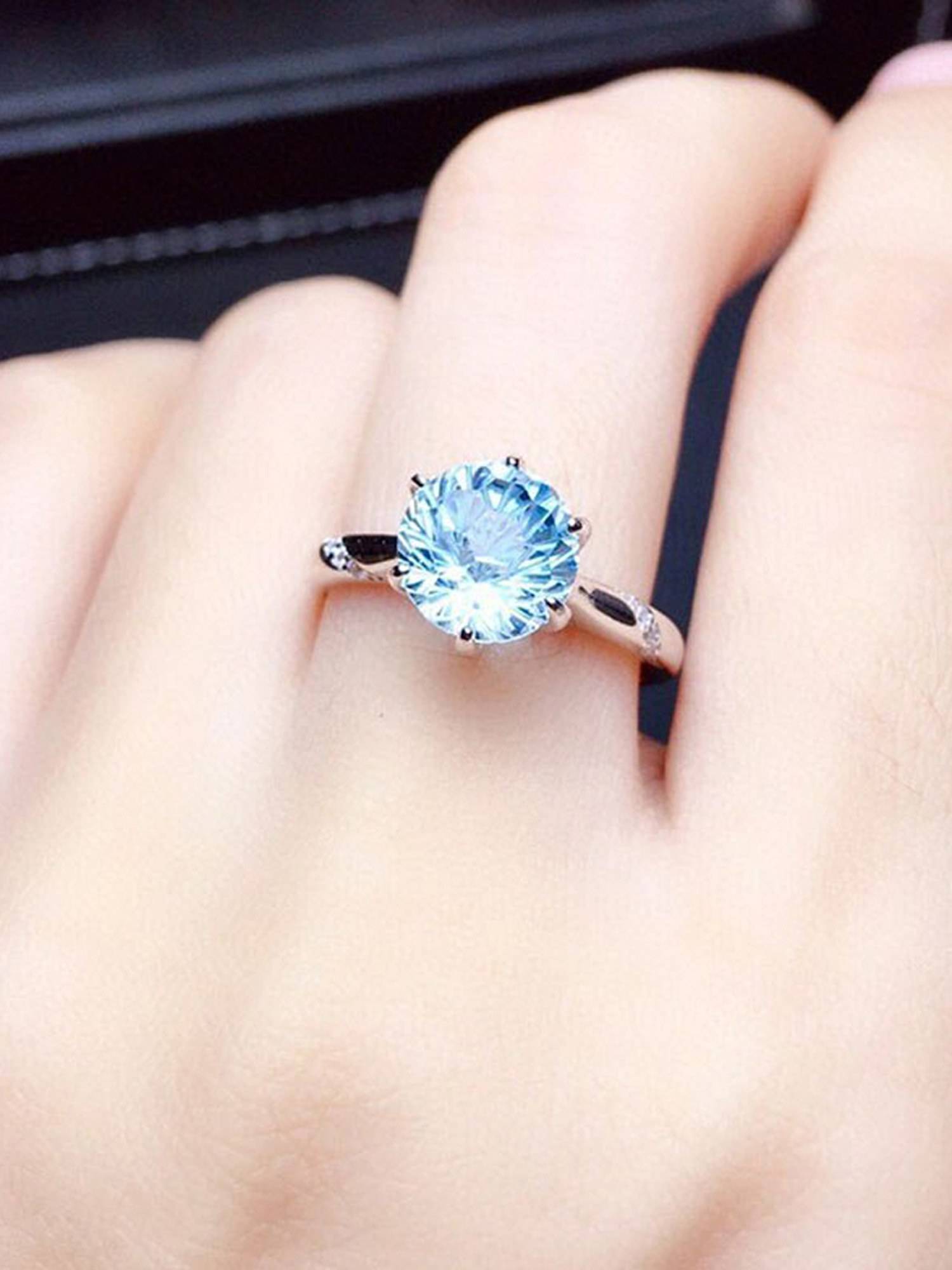 Jewels Galaxy Silver Plated American Diamond Crushed Ice Cut Blue Circular Contemporary Finger Ring