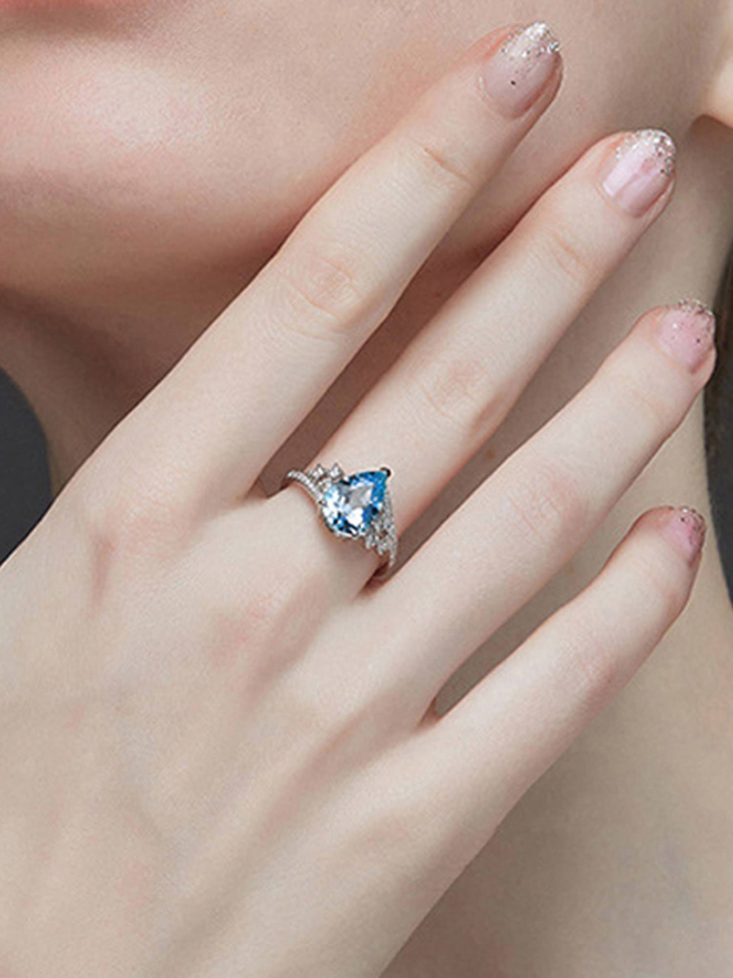 Jewels Galaxy Womens Blue Silver Plated Cubic Zirconia Studded Ring