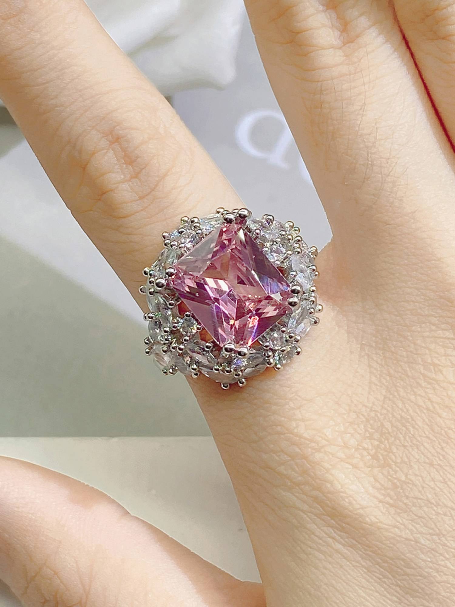 Jewels Galaxy Pink Silver Plated Cubic Zirconia Stone Studded Ring