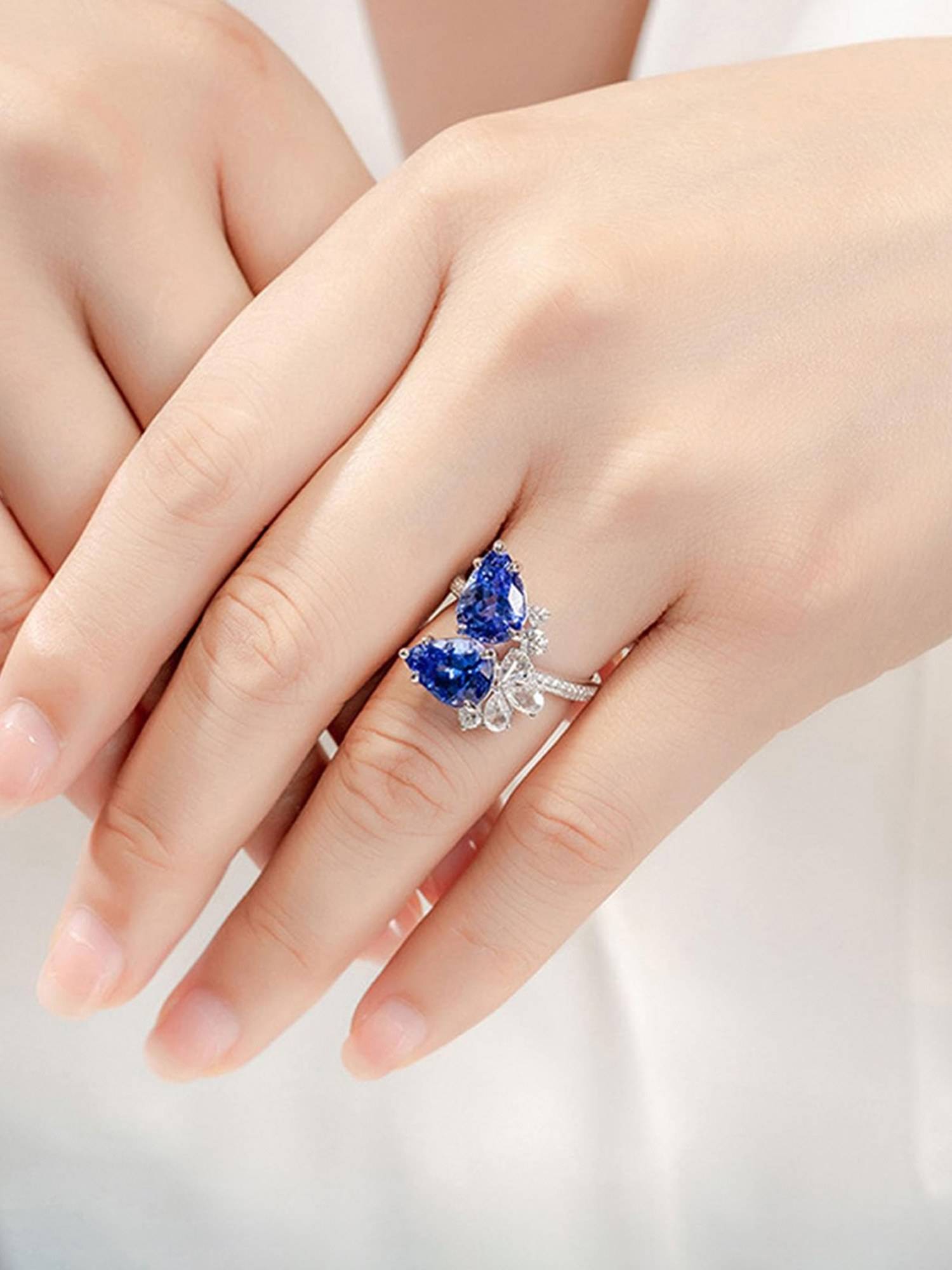 Jewels Galaxy Blue Silver Plated Cubic Zirconia Studded Ring