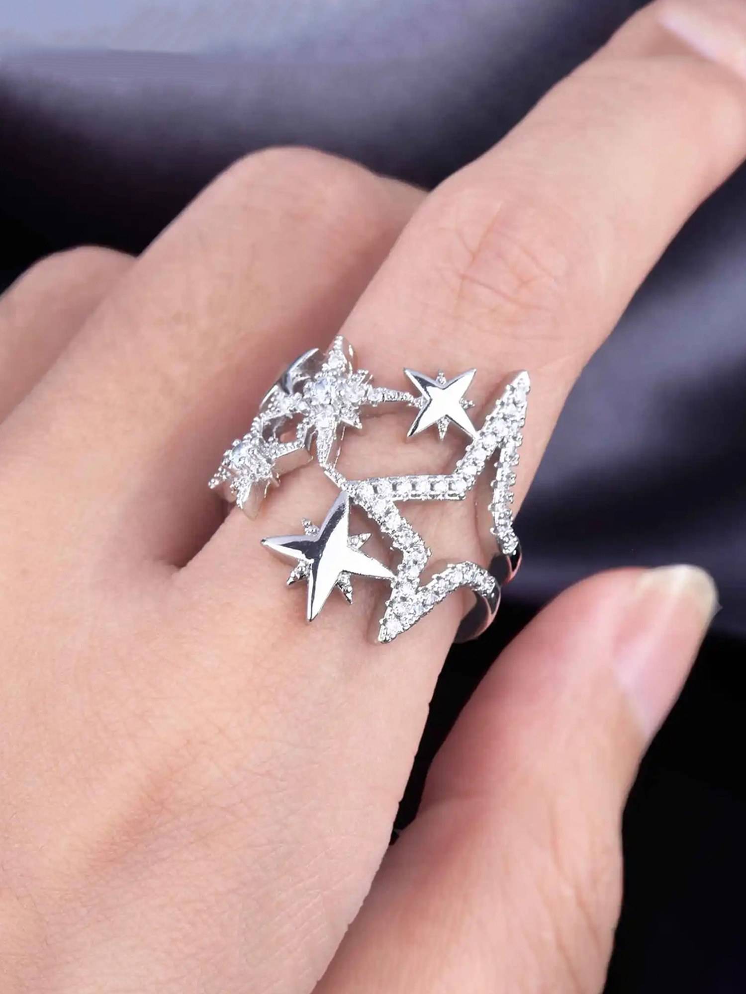 Jewels Galaxy White Silver Plated American Diamond Studded Ring