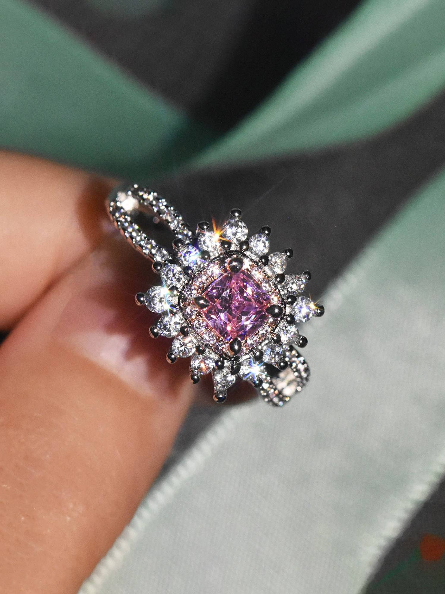 Jewels Galaxy Pink Silver Plated Cubic Zirconia Stone Studded Ring