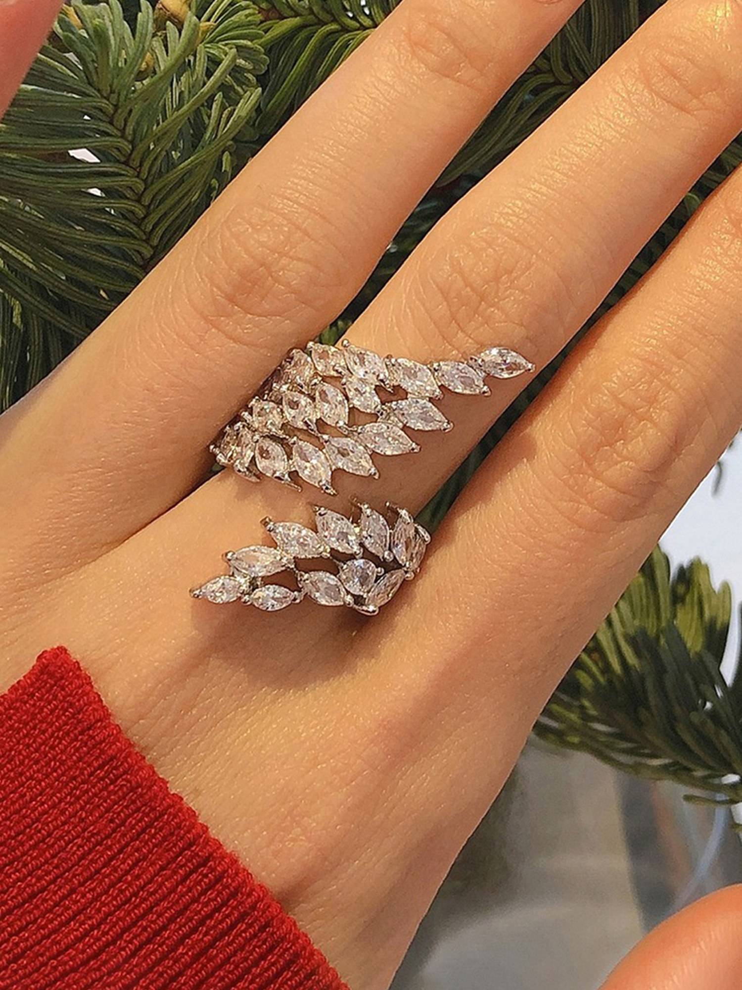 Jewels Galaxy White Silver Plated Crystal Stone Studded Anti Tarnish Ring