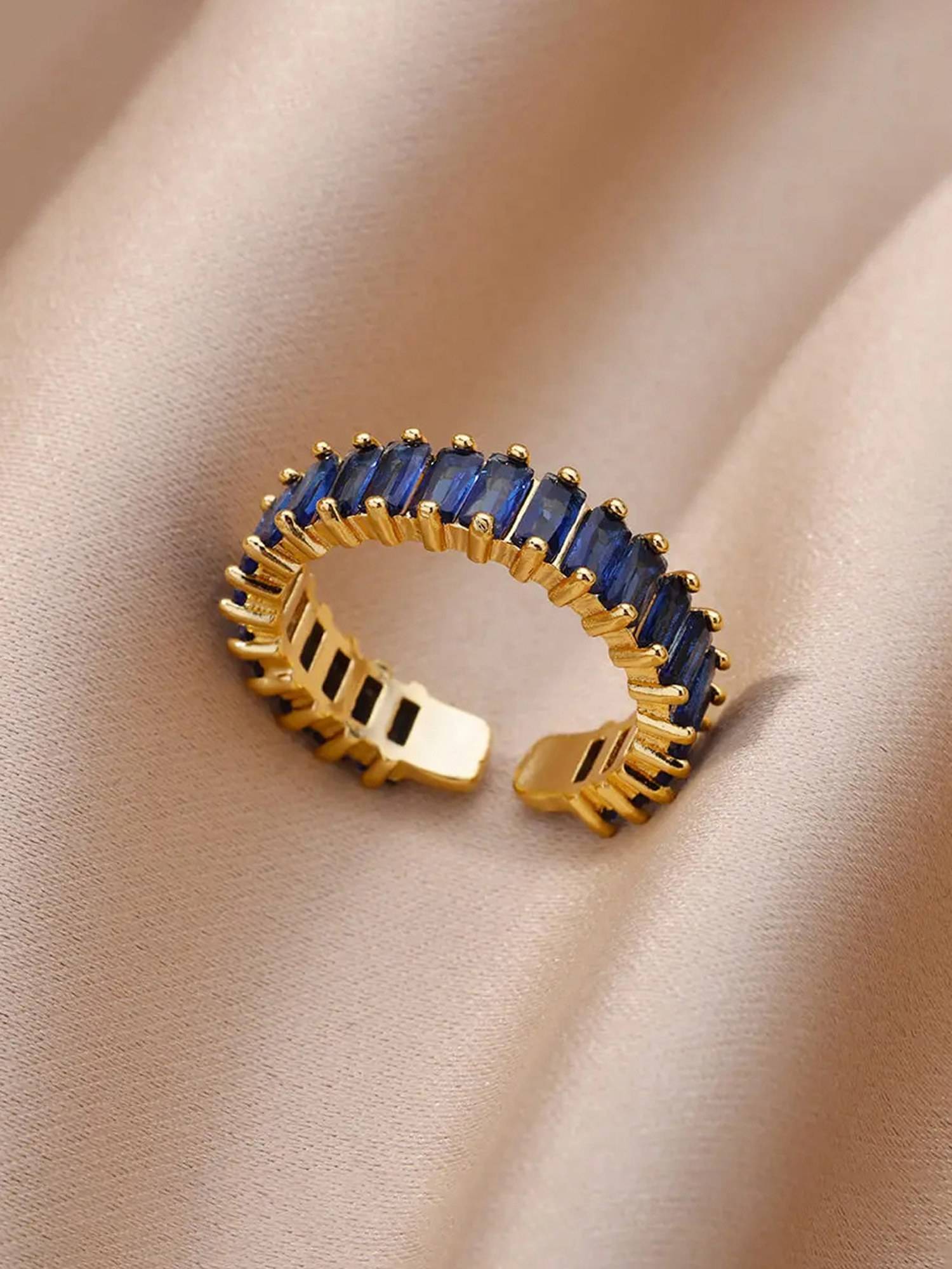 Jewels Galaxy Gold Plated Stainless Steel Anti Tarnish Blue Ring