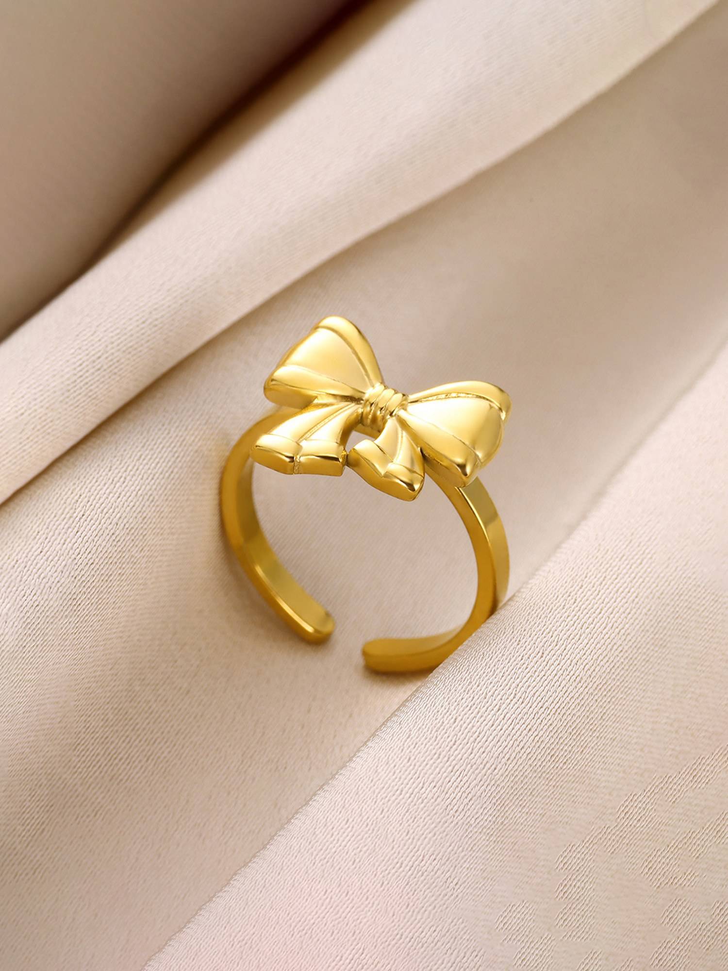 Jewels Galaxy Gold Plated Stainless Steel Anti Tarnish Bow Ring