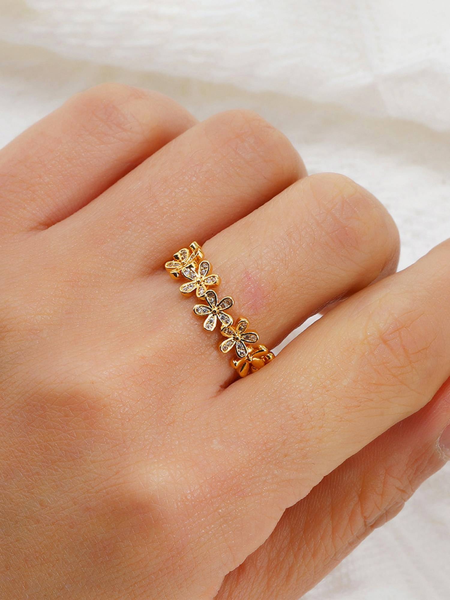 Jewels Galaxy Gold Plated Anti Tarnish Stainless Steel Floral Ring