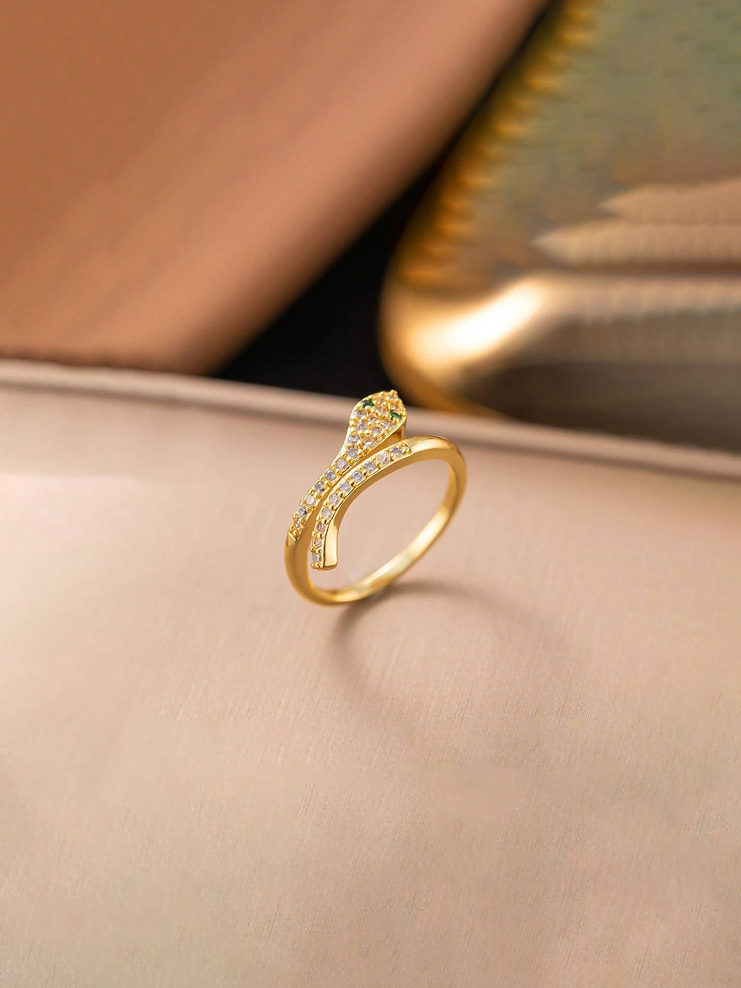 Jewels Galaxy Gold Plated Anti Tarnish Stainless Steel Snake Themed Ring