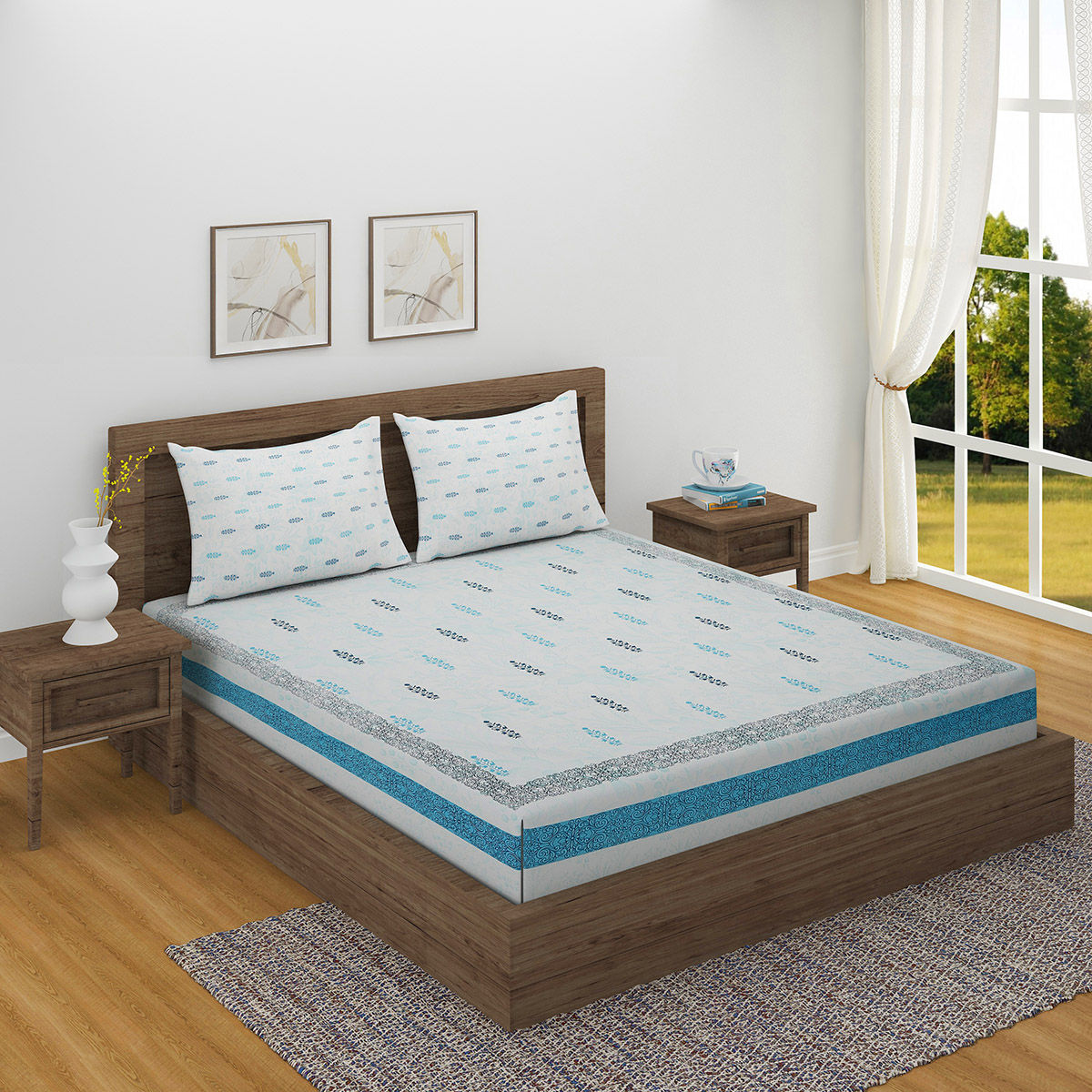 Swayam Ethnic Motif Design 160 TC Pure Extra Large Double Bedsheet with