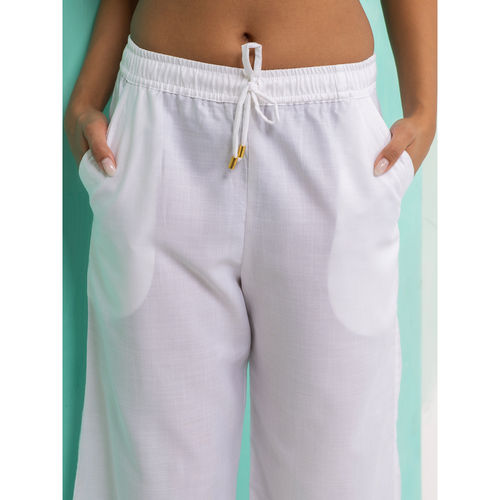 Buy Erotissch Women White Solid Linen Beachwear Pant Online